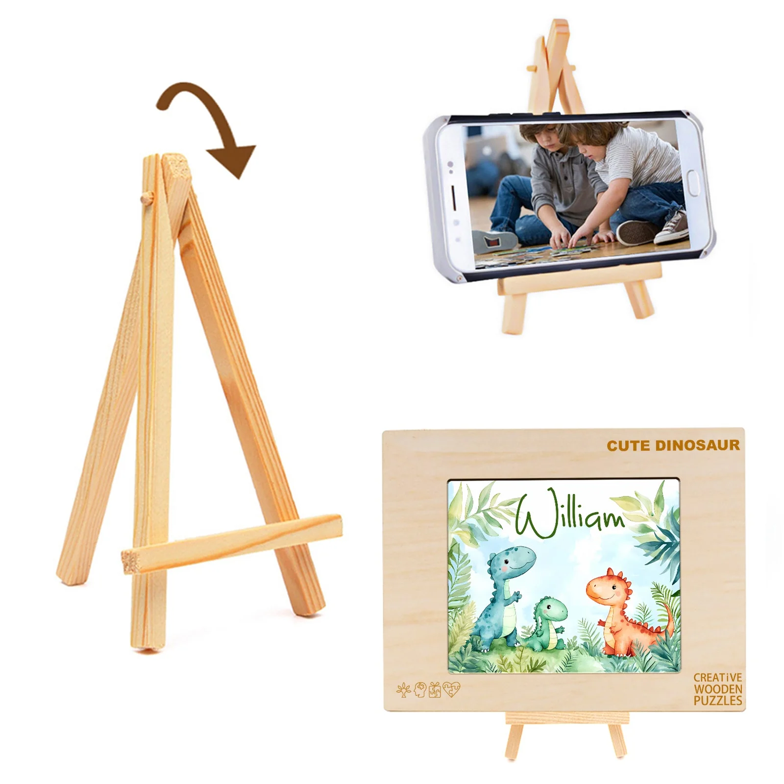Personalized Wooden Baby Name Jigsaw Puzzle - Dinosaur Family - Image 8