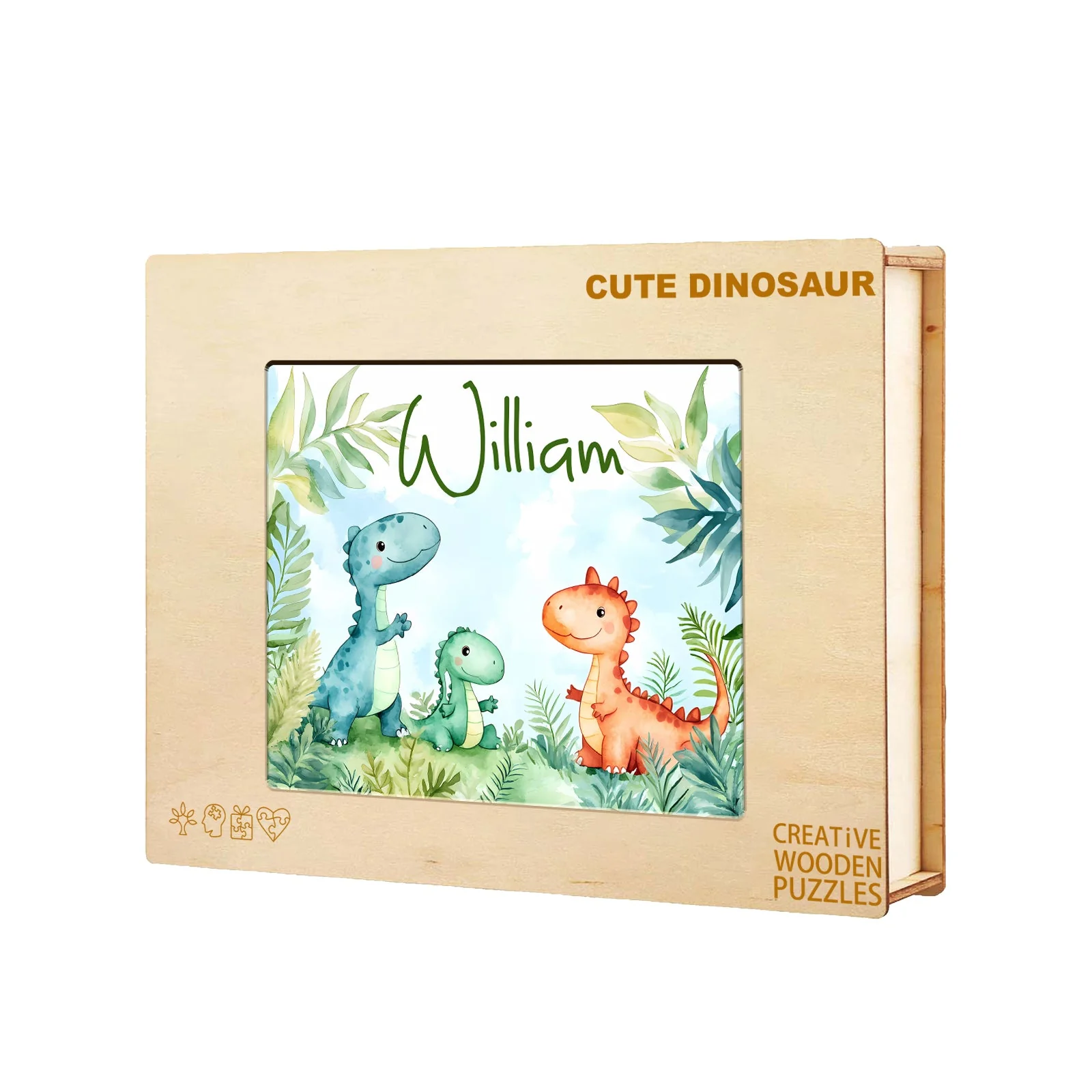 Personalized Wooden Baby Name Jigsaw Puzzle - Dinosaur Family - Image 9