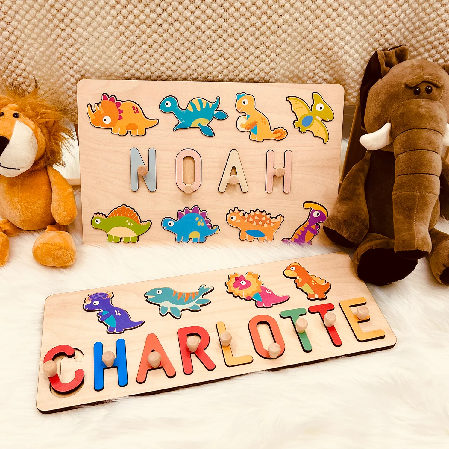 Personalized Wooden Baby Name Puzzle - Dinosaurs - Image 3