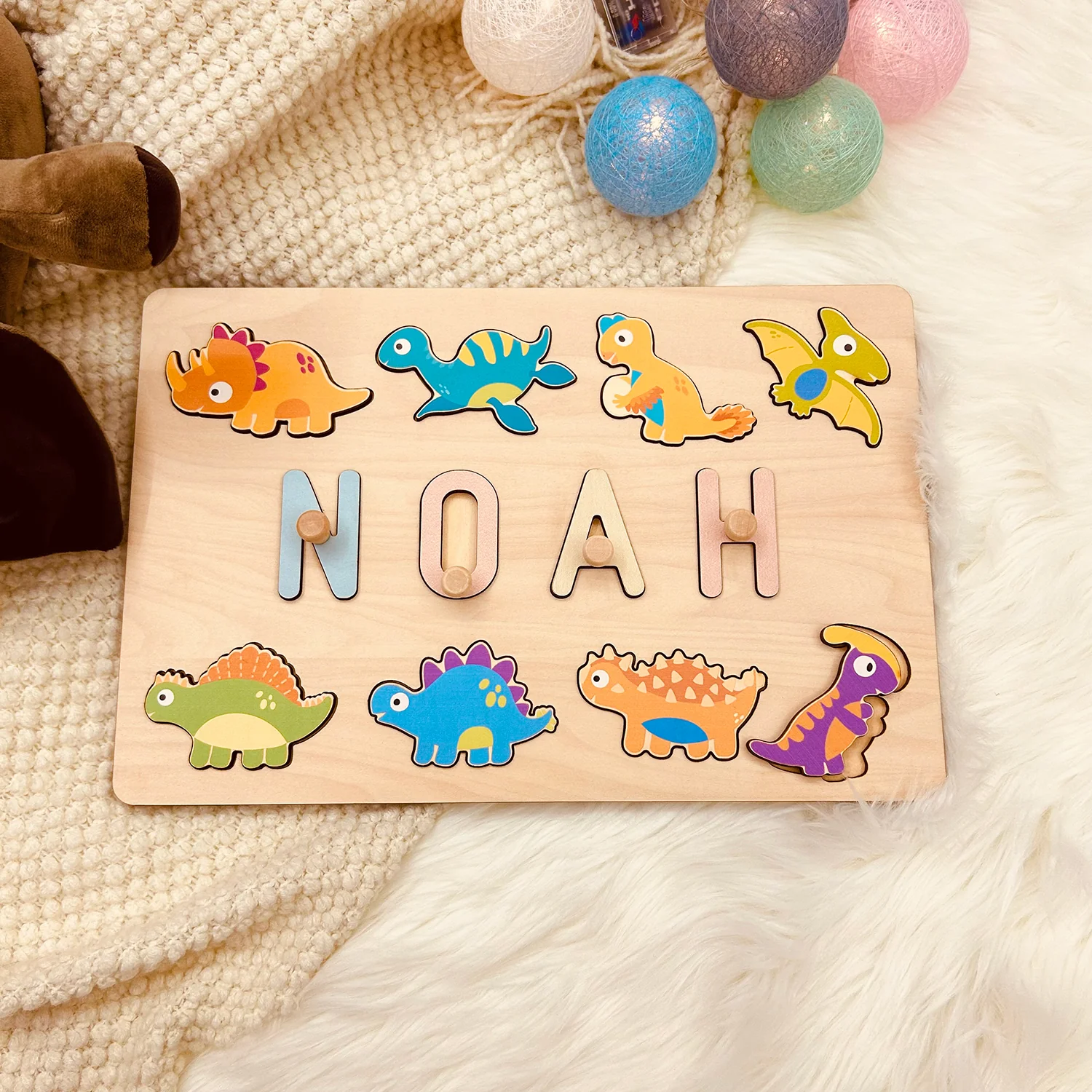 Personalized Wooden Baby Name Puzzle - Dinosaurs - Image 4