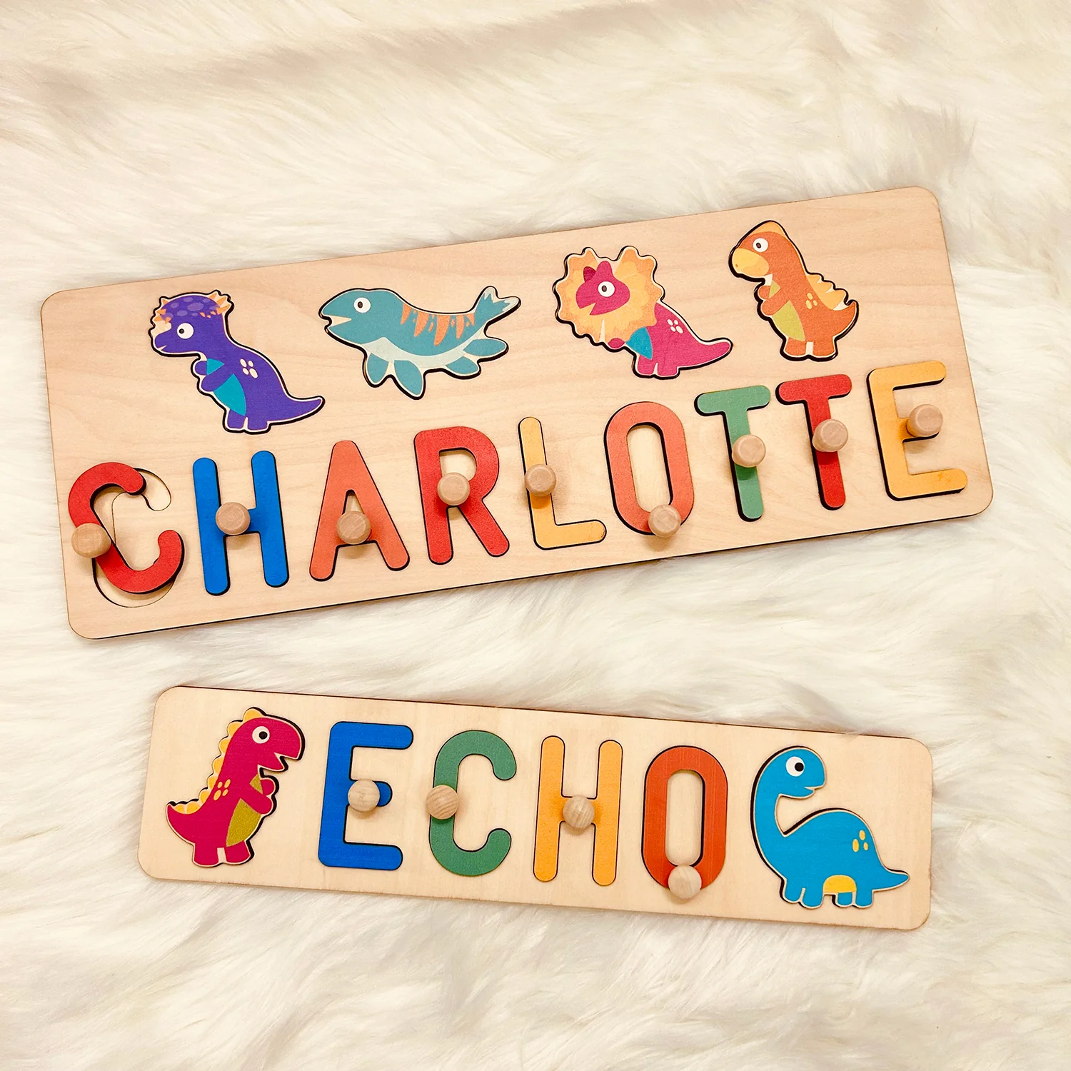 Personalized Wooden Baby Name Puzzle - Dinosaurs - Image 5