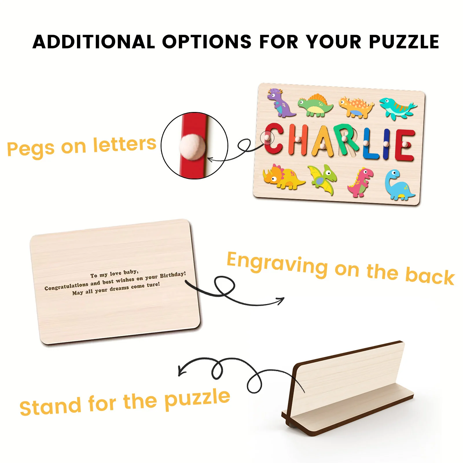 Personalized Wooden Baby Name Puzzle - Dinosaurs - Image 7