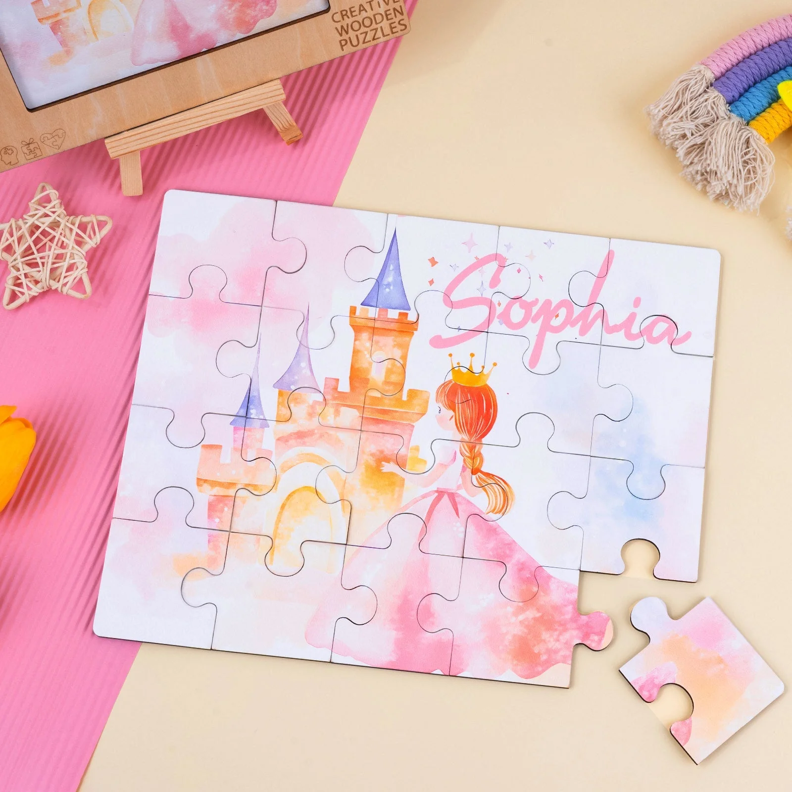 Personalized Wooden Baby Name Jigsaw Puzzle - Fairy Tale Princess - Image 3