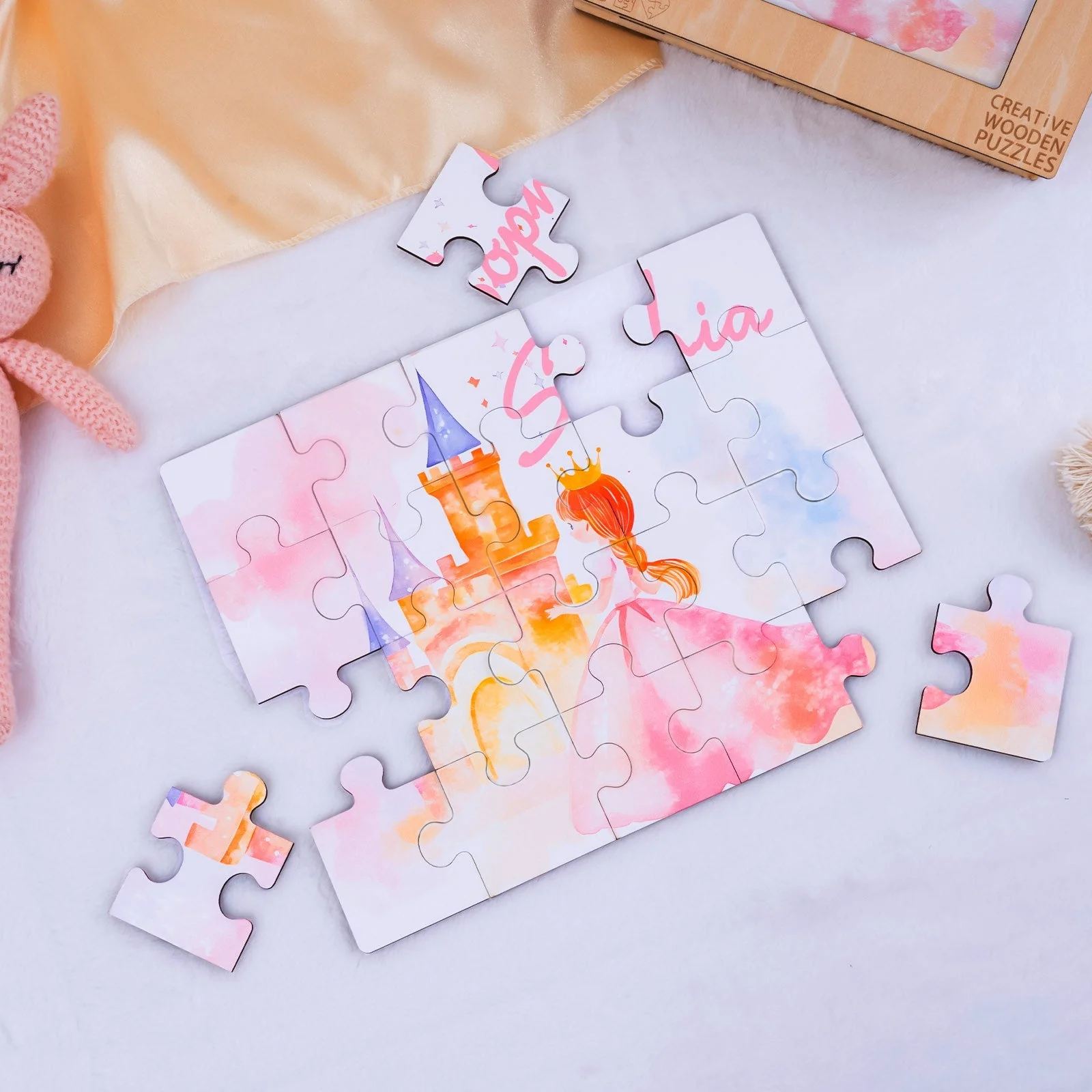 Personalized Wooden Baby Name Jigsaw Puzzle - Fairy Tale Princess - Image 4