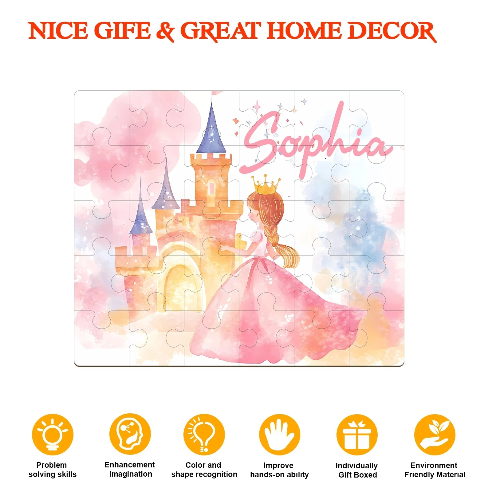 Personalized Wooden Baby Name Jigsaw Puzzle - Fairy Tale Princess - Image 5
