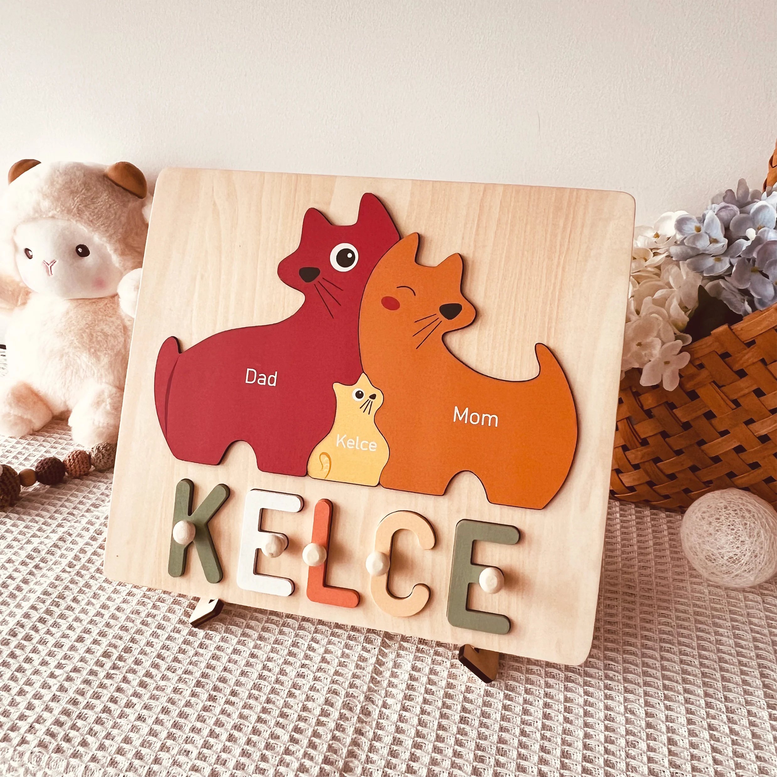 Personalized Wooden Baby Name Puzzle - Family Cat - Image 5
