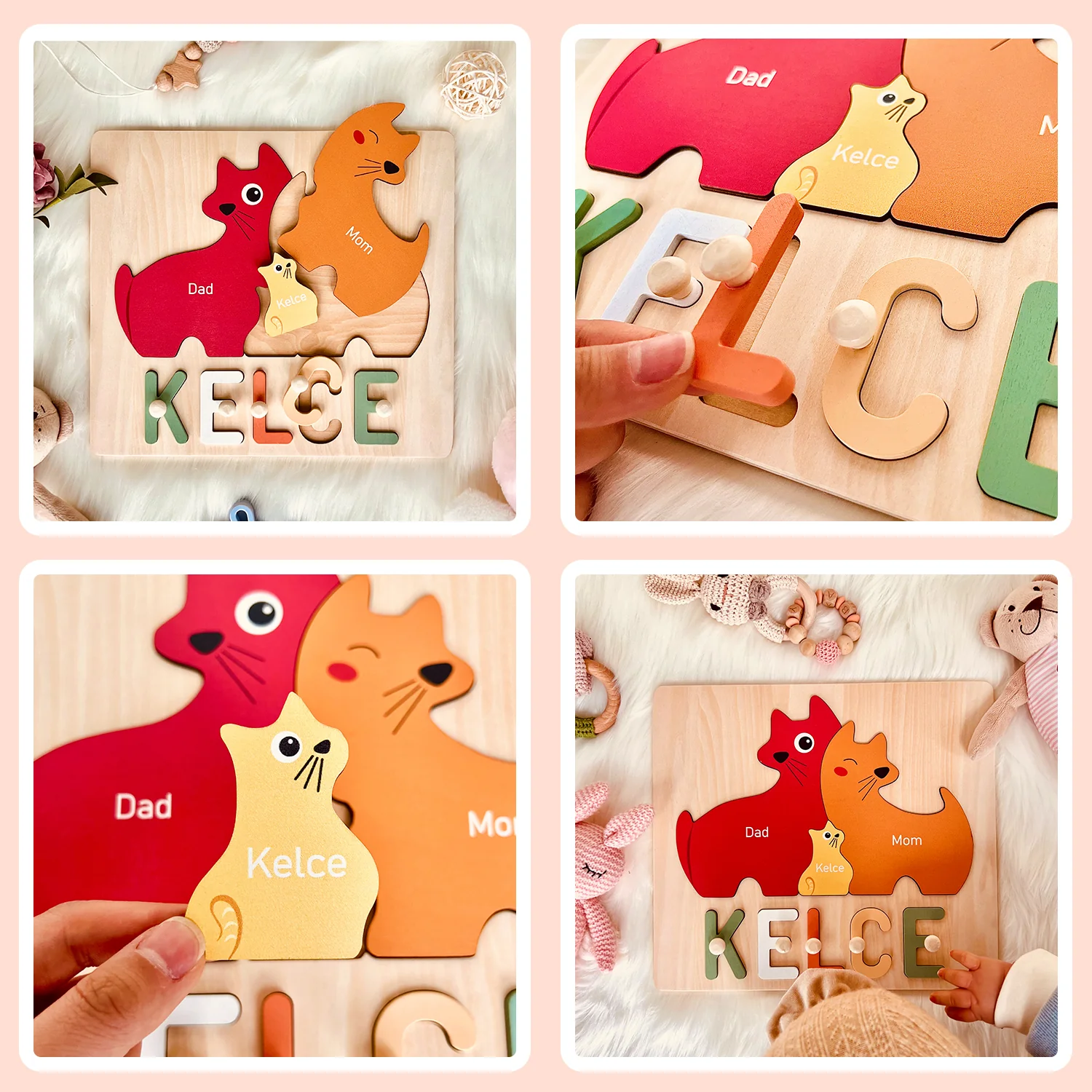 Personalized Wooden Baby Name Puzzle - Family Cat - Image 6