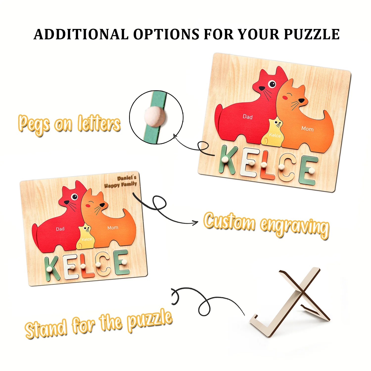 Personalized Wooden Baby Name Puzzle - Family Cat - Image 8