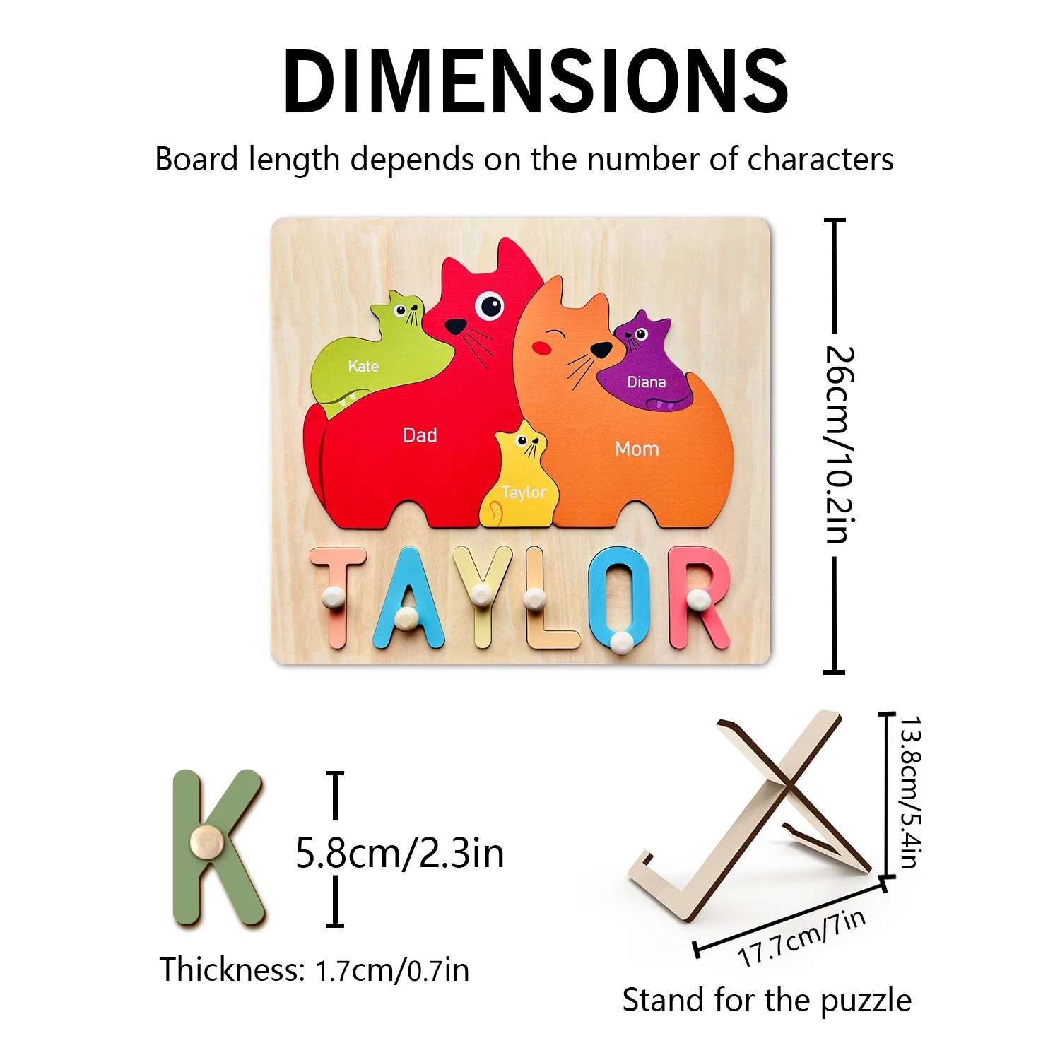 Personalized Wooden Baby Name Puzzle - Family Cat - Image 9