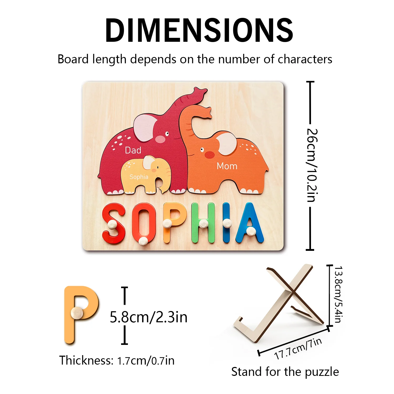 Personalized Wooden Baby Name Puzzle - Family Elephants - Image 9