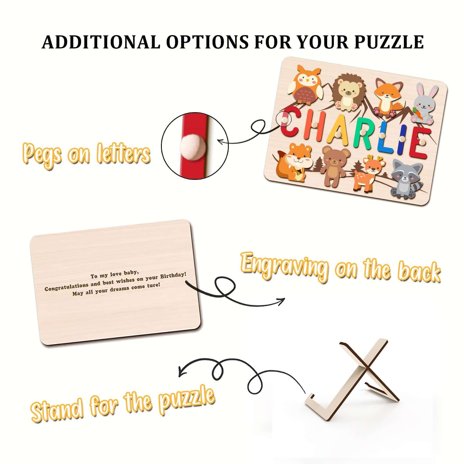 Personalized Wooden Forest Animal Name Puzzle -Super-sized Element - Image 7