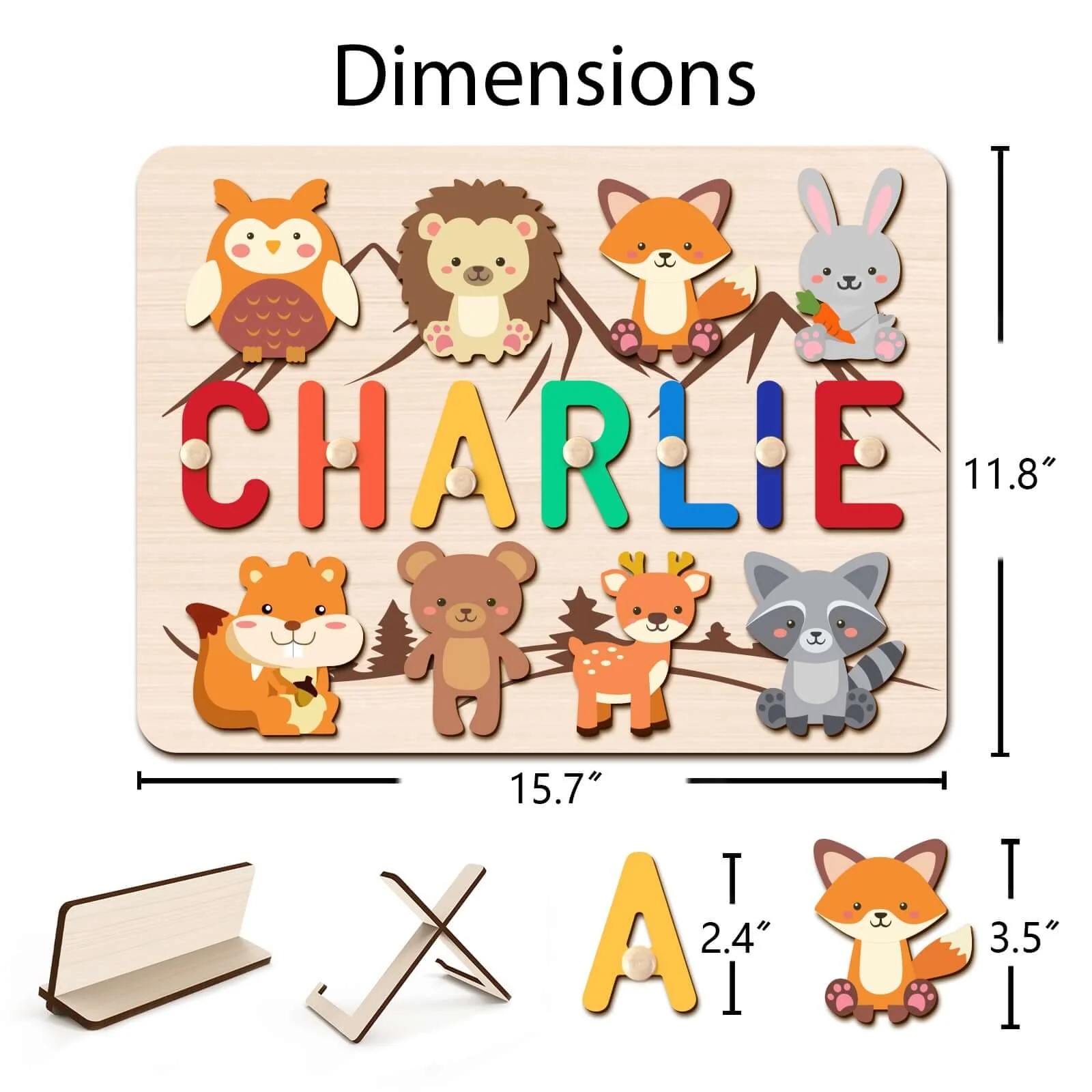 Personalized Wooden Forest Animal Name Puzzle -Super-sized Element - Image 8