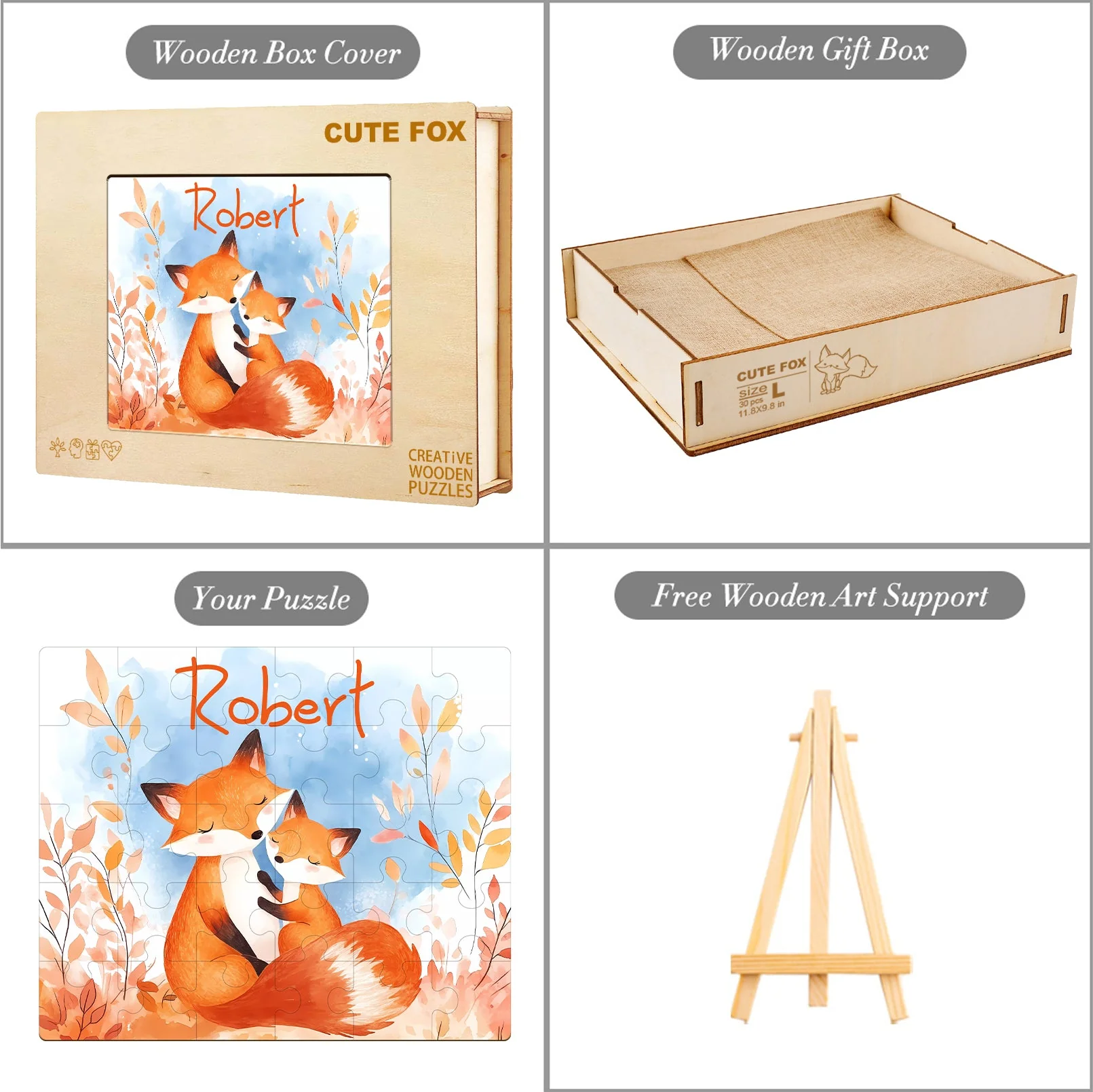 Personalized Wooden Baby Name Jigsaw Puzzle - Fox Family - Image 10