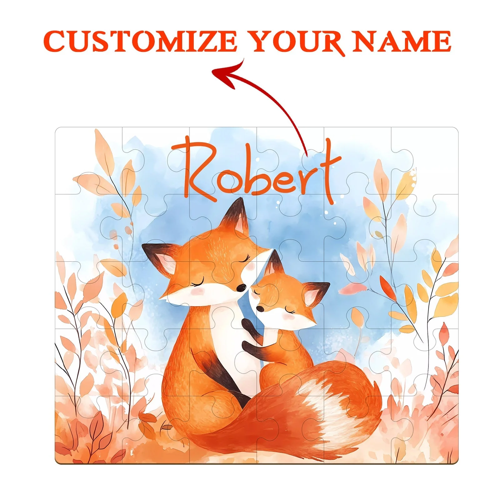Personalized Wooden Baby Name Jigsaw Puzzle - Fox Family - Image 2