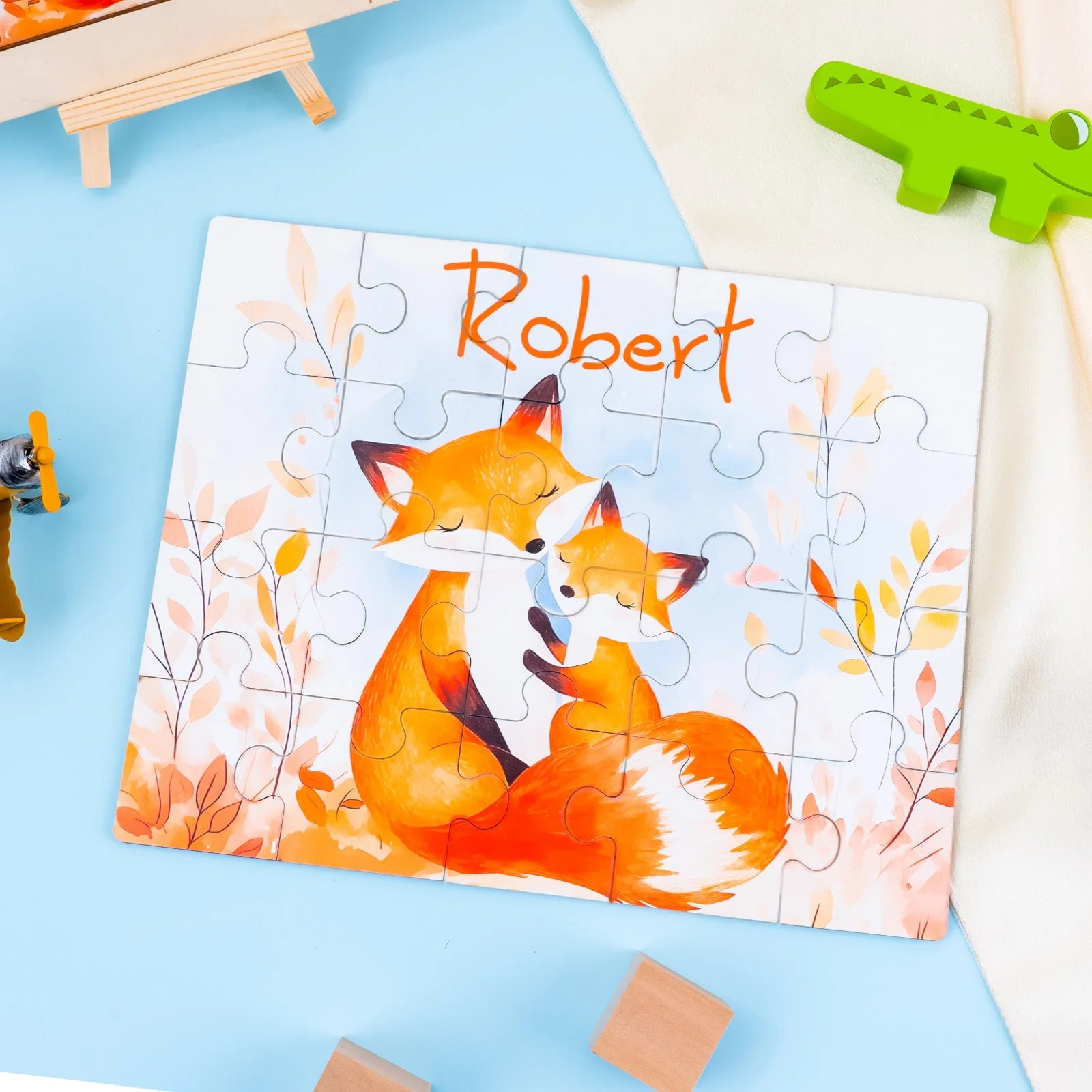 Personalized Wooden Baby Name Jigsaw Puzzle - Fox Family - Image 3
