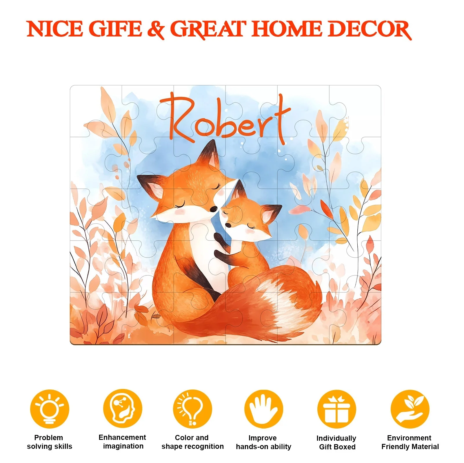 Personalized Wooden Baby Name Jigsaw Puzzle - Fox Family - Image 5