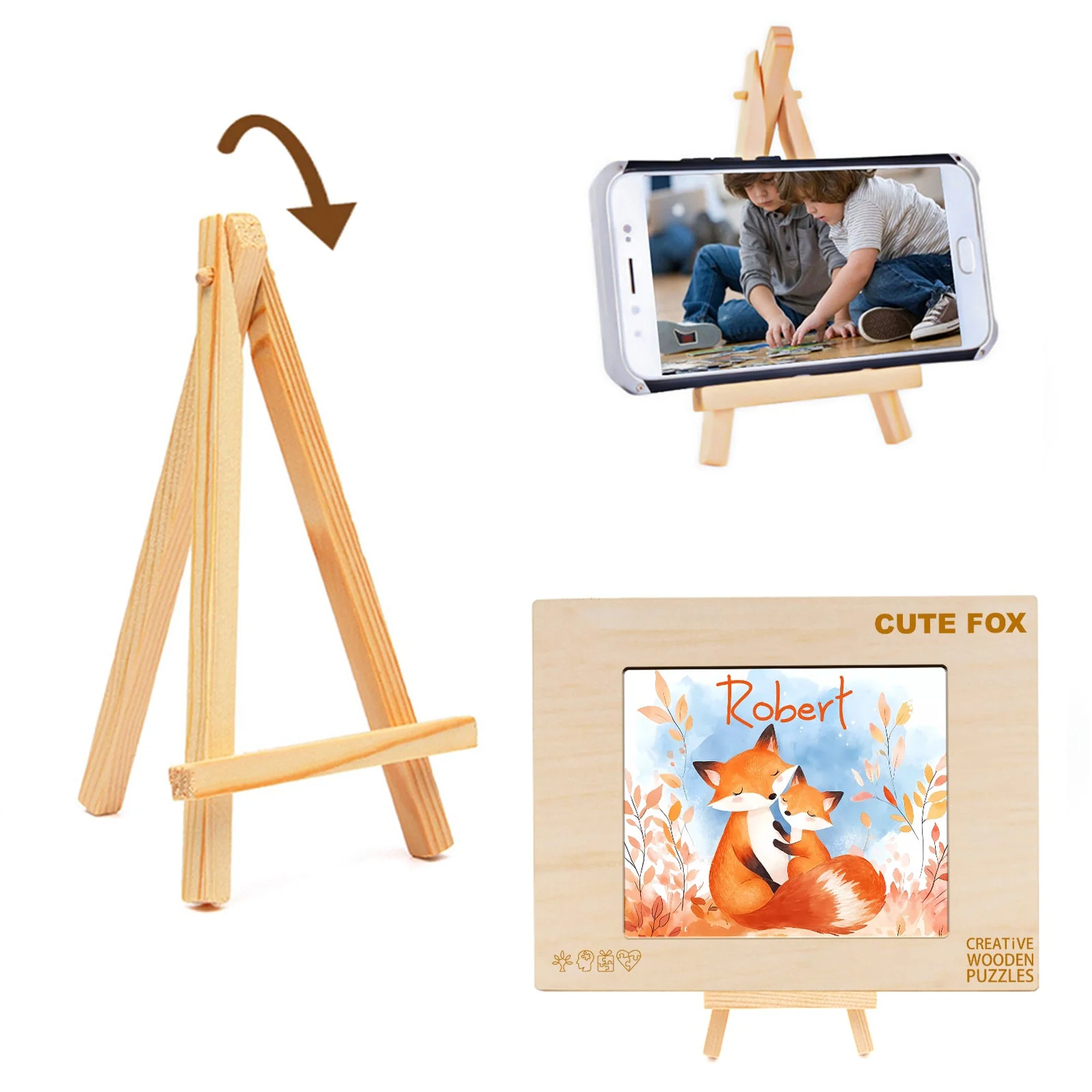 Personalized Wooden Baby Name Jigsaw Puzzle - Fox Family - Image 8