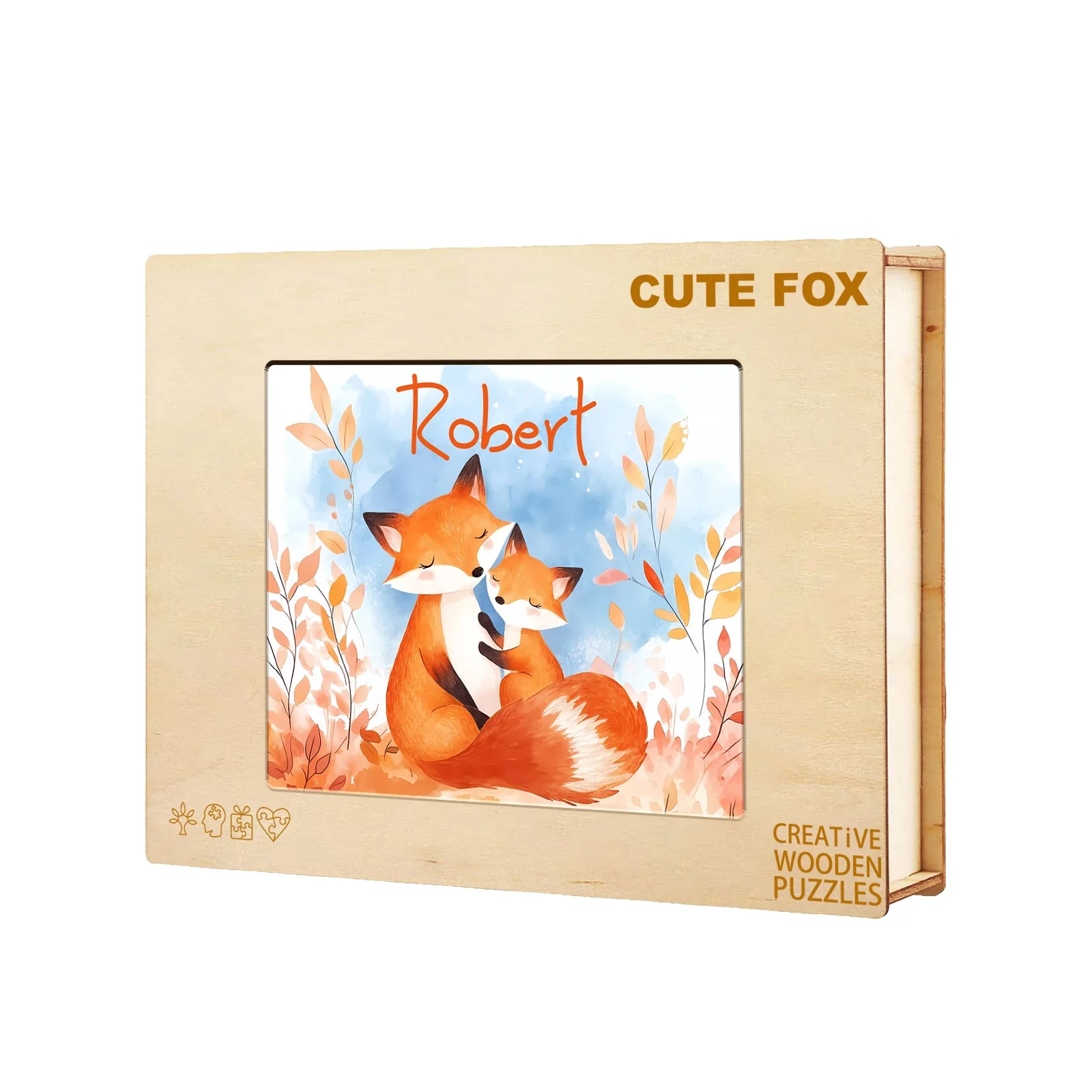 Personalized Wooden Baby Name Jigsaw Puzzle - Fox Family - Image 9