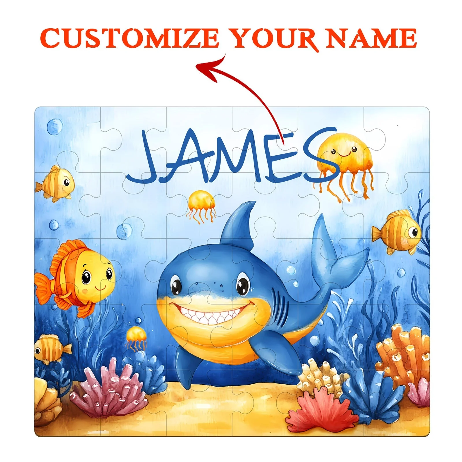 Personalized Wooden Baby Name Jigsaw Puzzle - Ocean Friends - Image 2