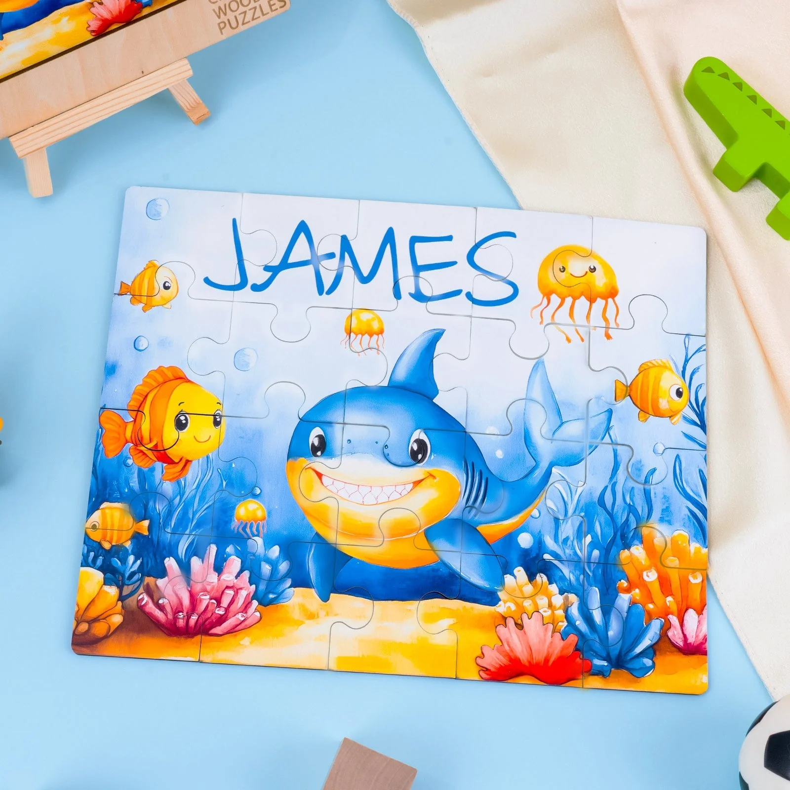 Personalized Wooden Baby Name Jigsaw Puzzle - Ocean Friends - Image 3