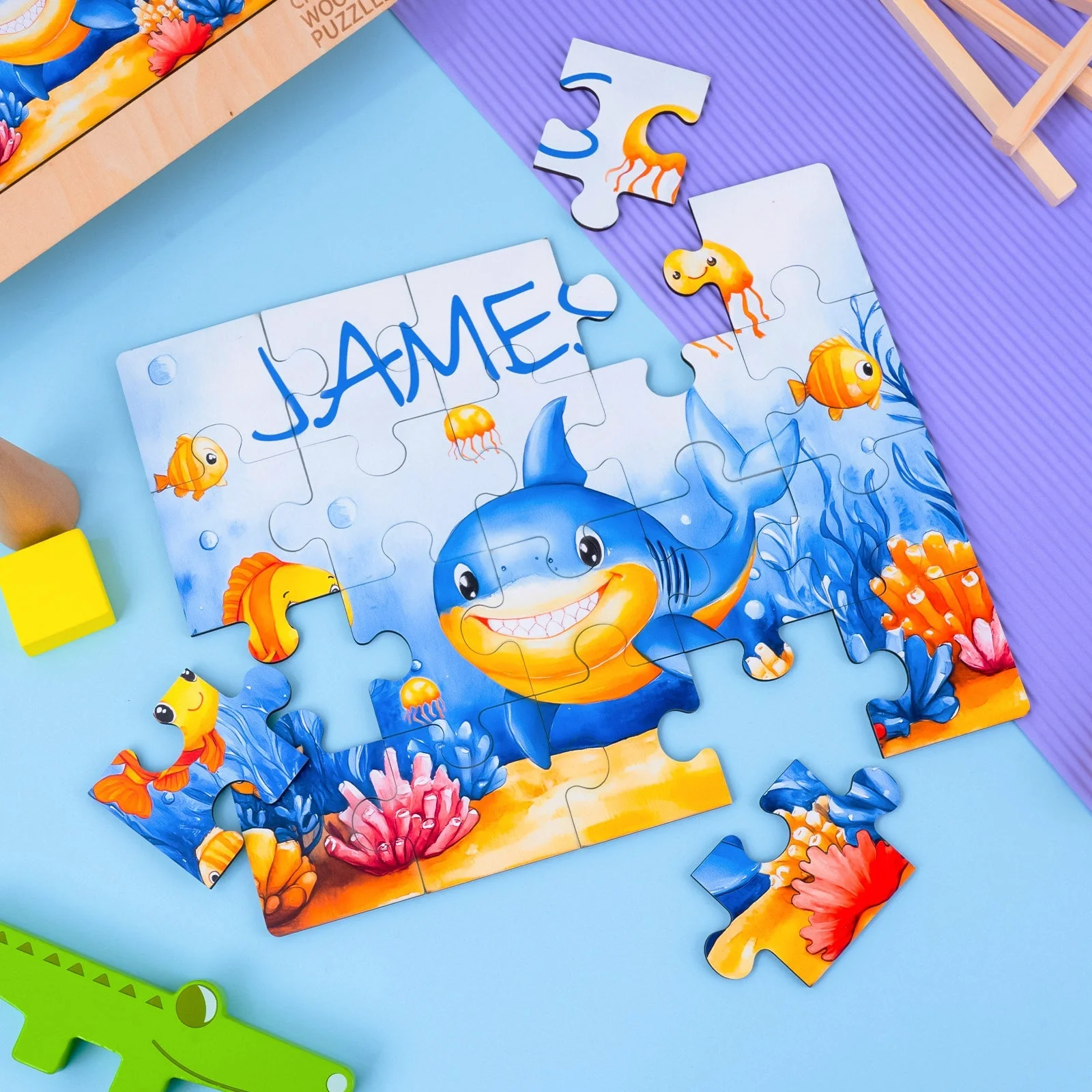 Personalized Wooden Baby Name Jigsaw Puzzle - Ocean Friends - Image 4