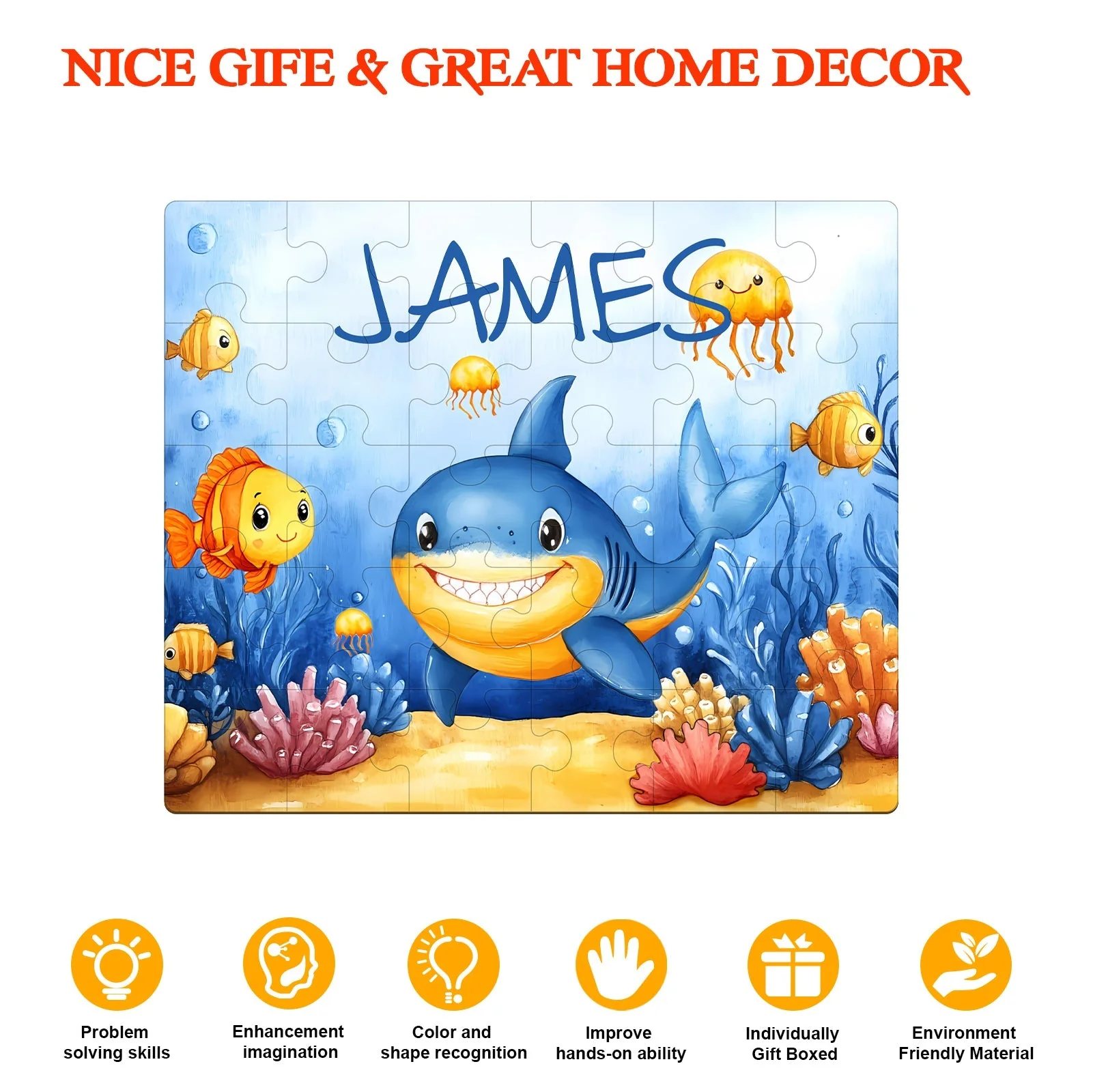Personalized Wooden Baby Name Jigsaw Puzzle - Ocean Friends - Image 5