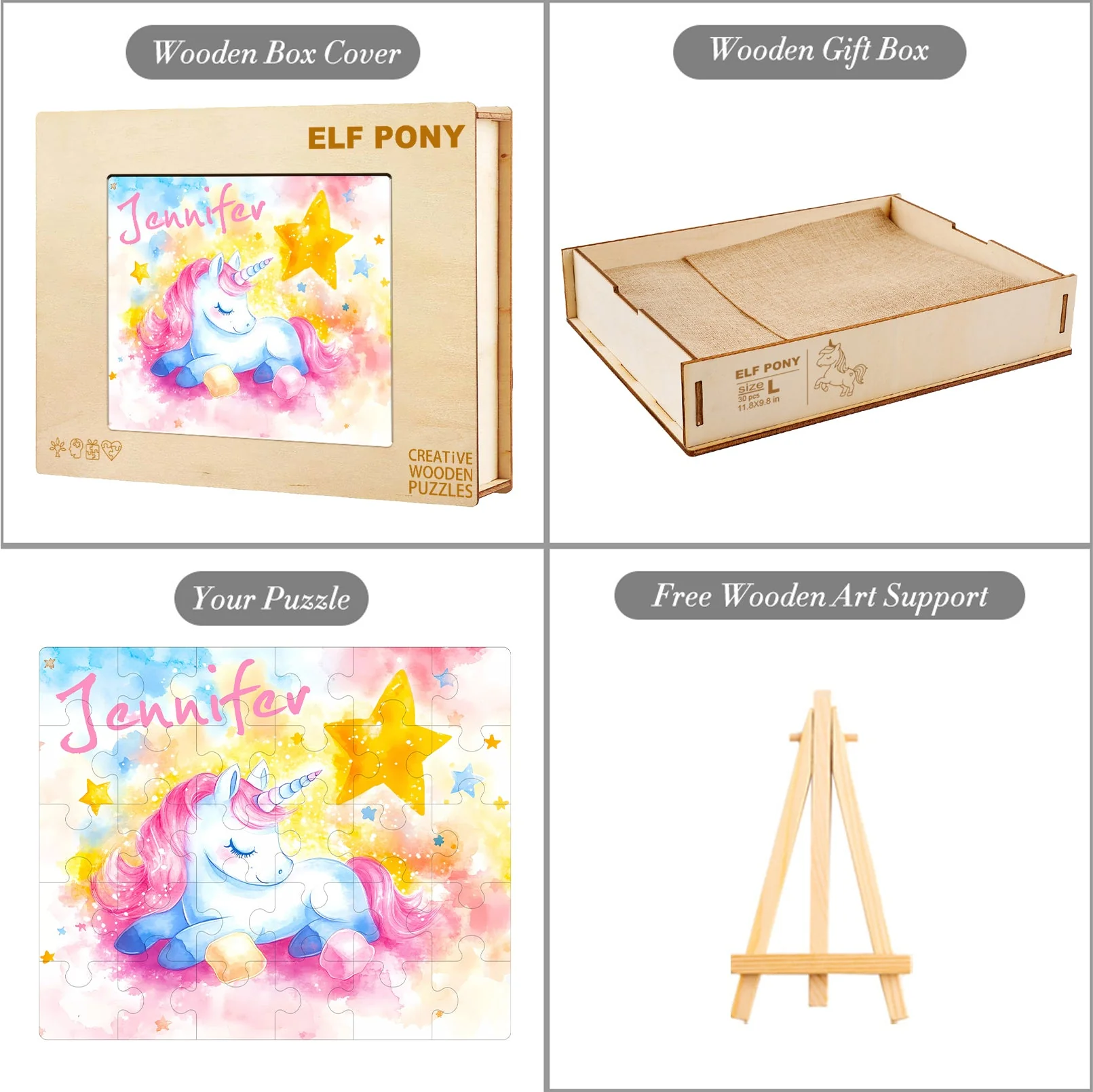 Personalized Wooden Baby Name Jigsaw Puzzle - Sleeping Unicorn - Image 10