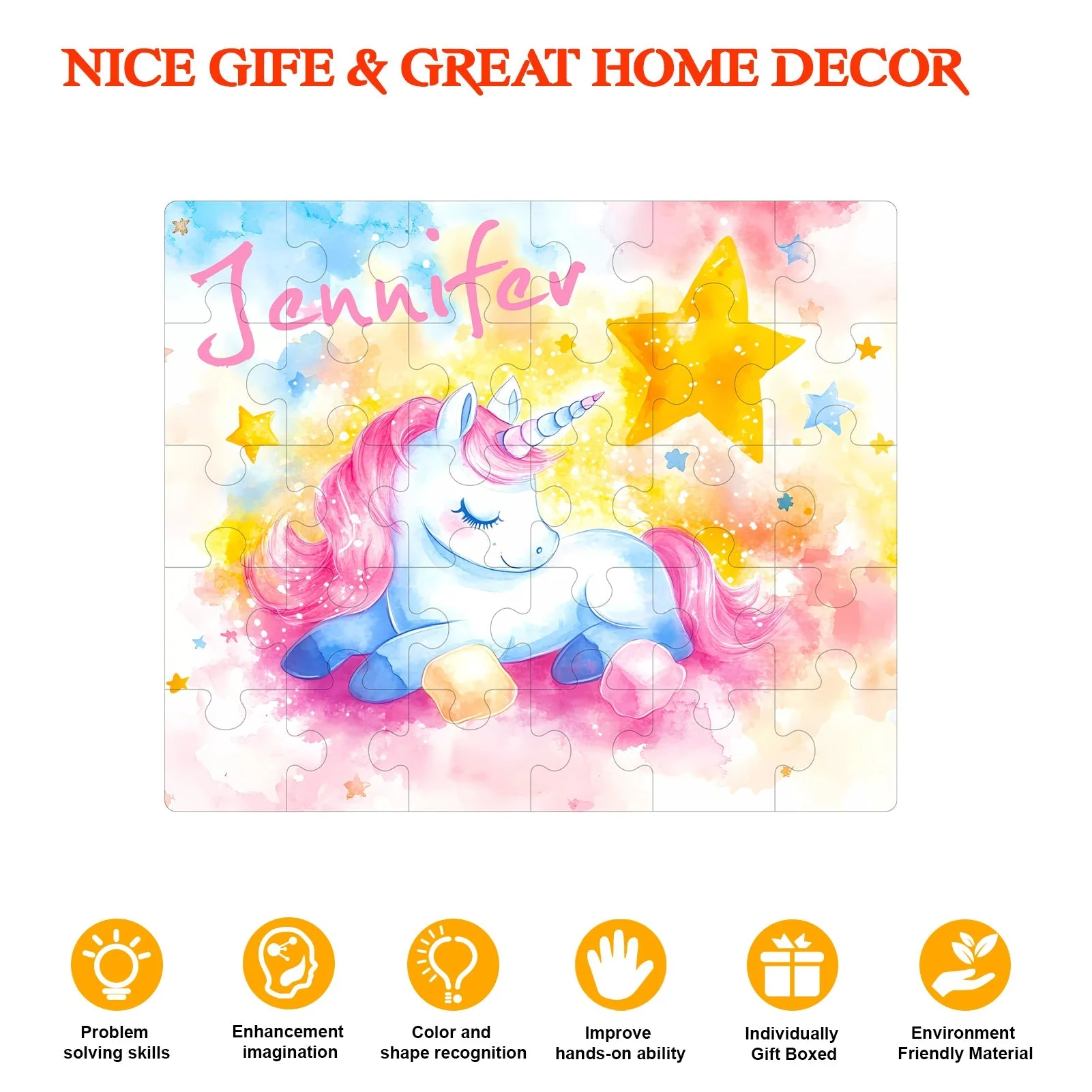 Personalized Wooden Baby Name Jigsaw Puzzle - Sleeping Unicorn - Image 5
