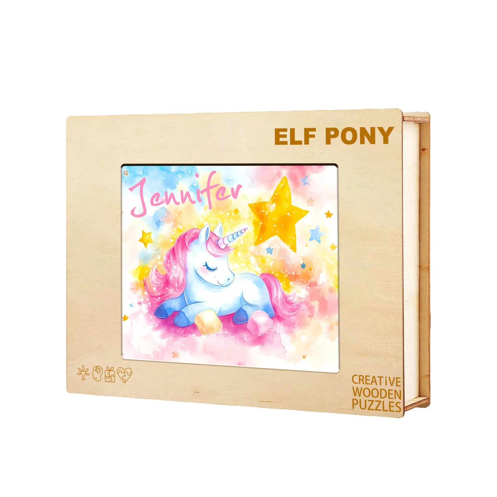 Personalized Wooden Baby Name Jigsaw Puzzle - Sleeping Unicorn - Image 9