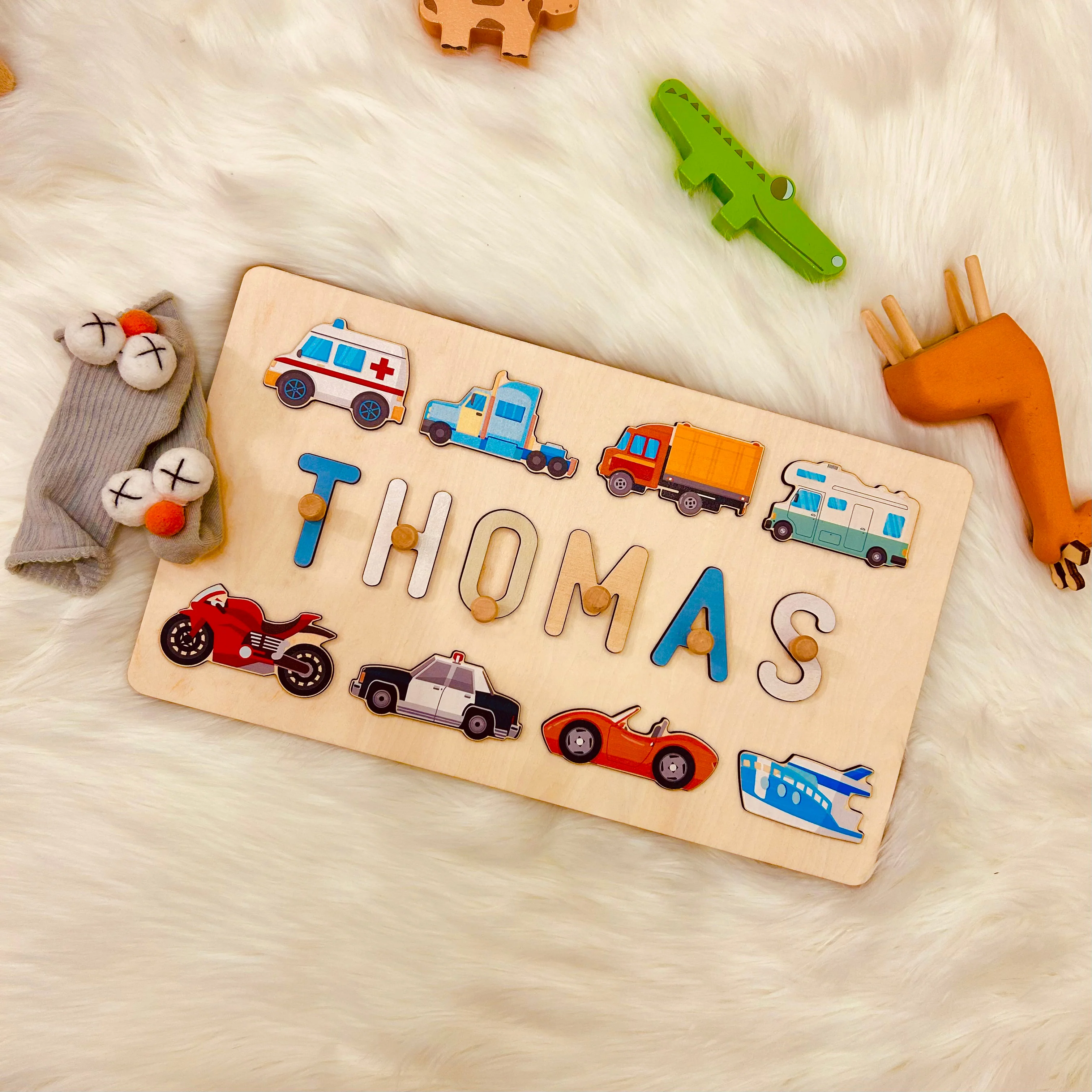 Personalized Wooden Baby Name Puzzle - Traffic - Image 3