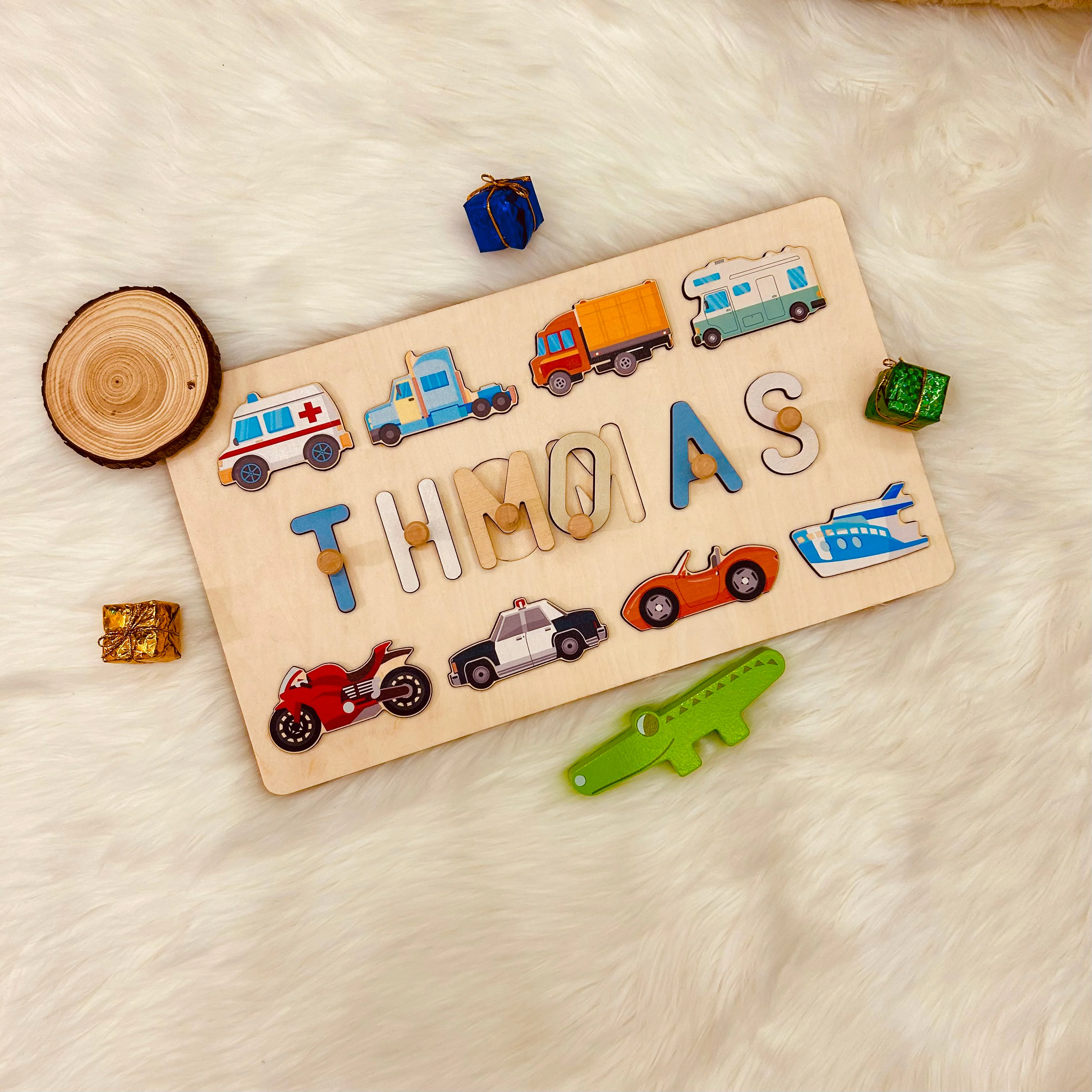 Personalized Wooden Baby Name Puzzle - Traffic - Image 4