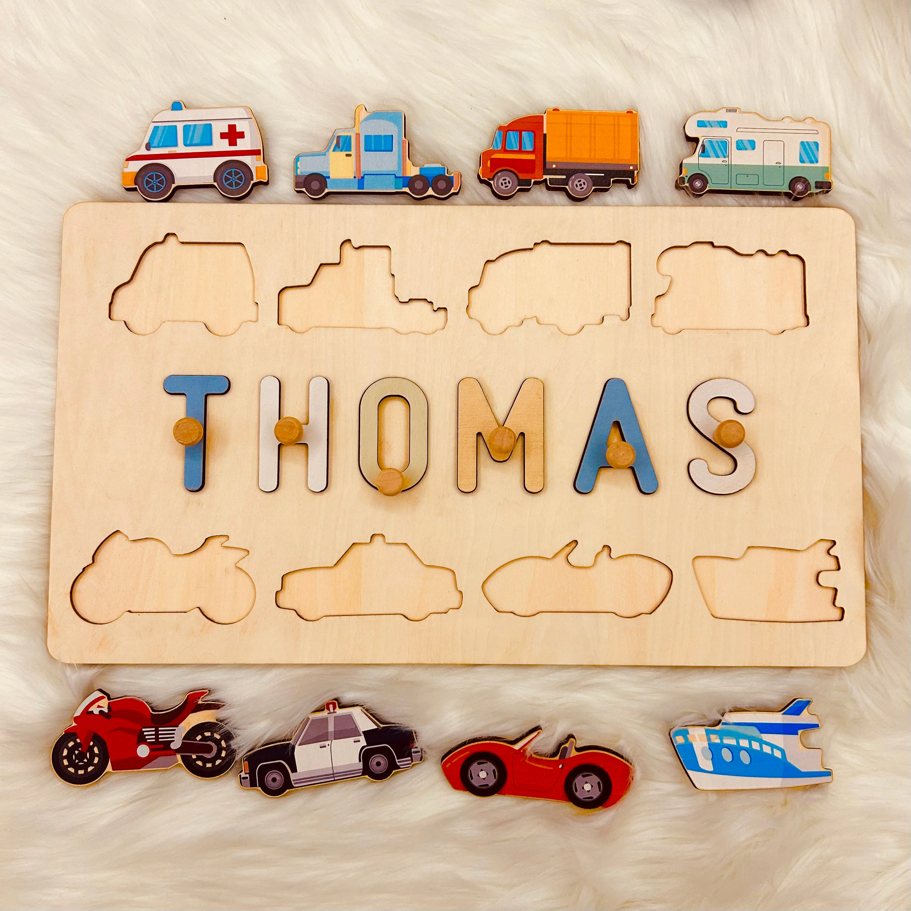 Personalized Wooden Baby Name Puzzle - Traffic - Image 5