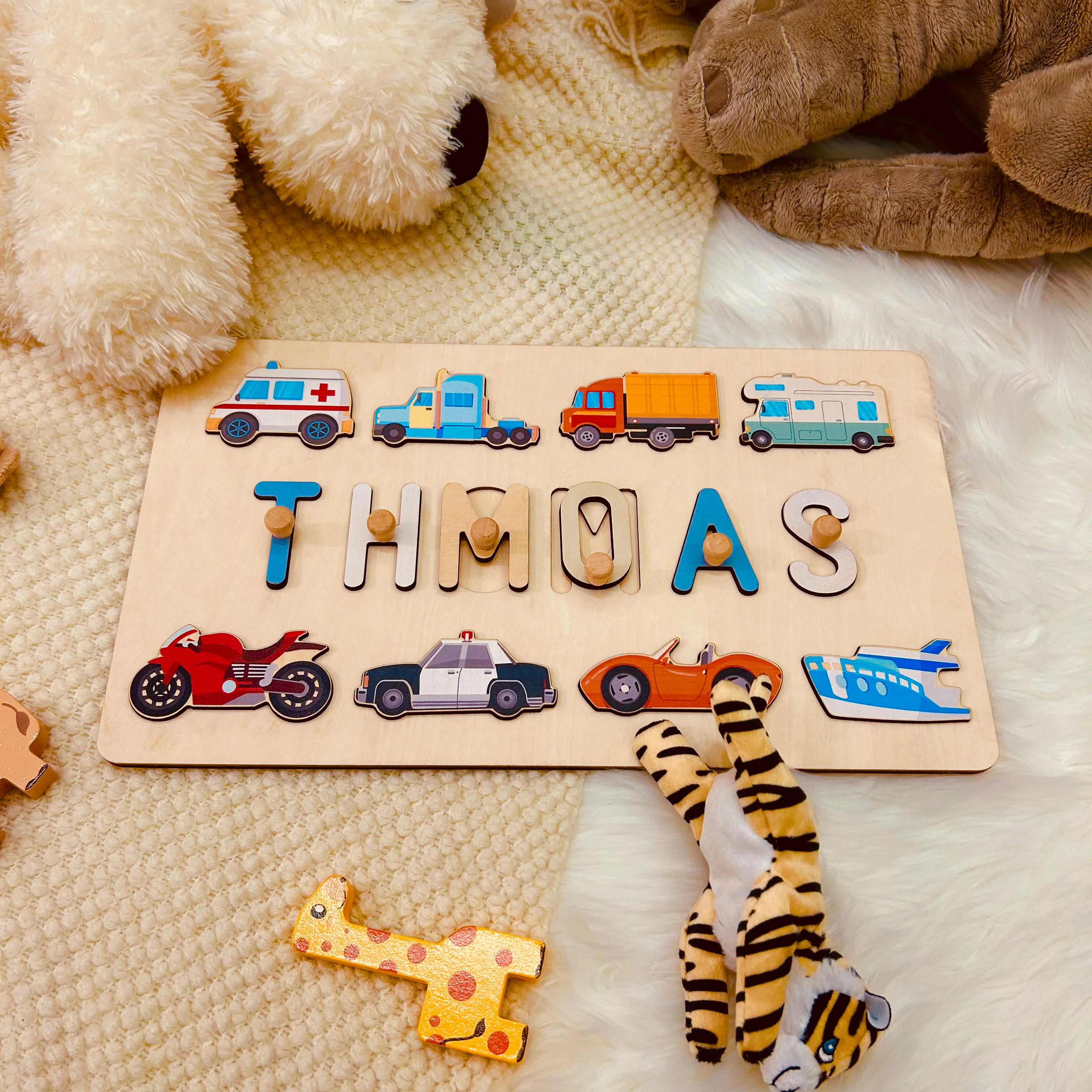 Personalized Wooden Baby Name Puzzle - Traffic - Image 6