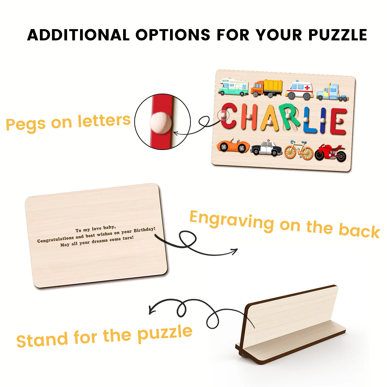 Personalized Wooden Baby Name Puzzle - Traffic - Image 7