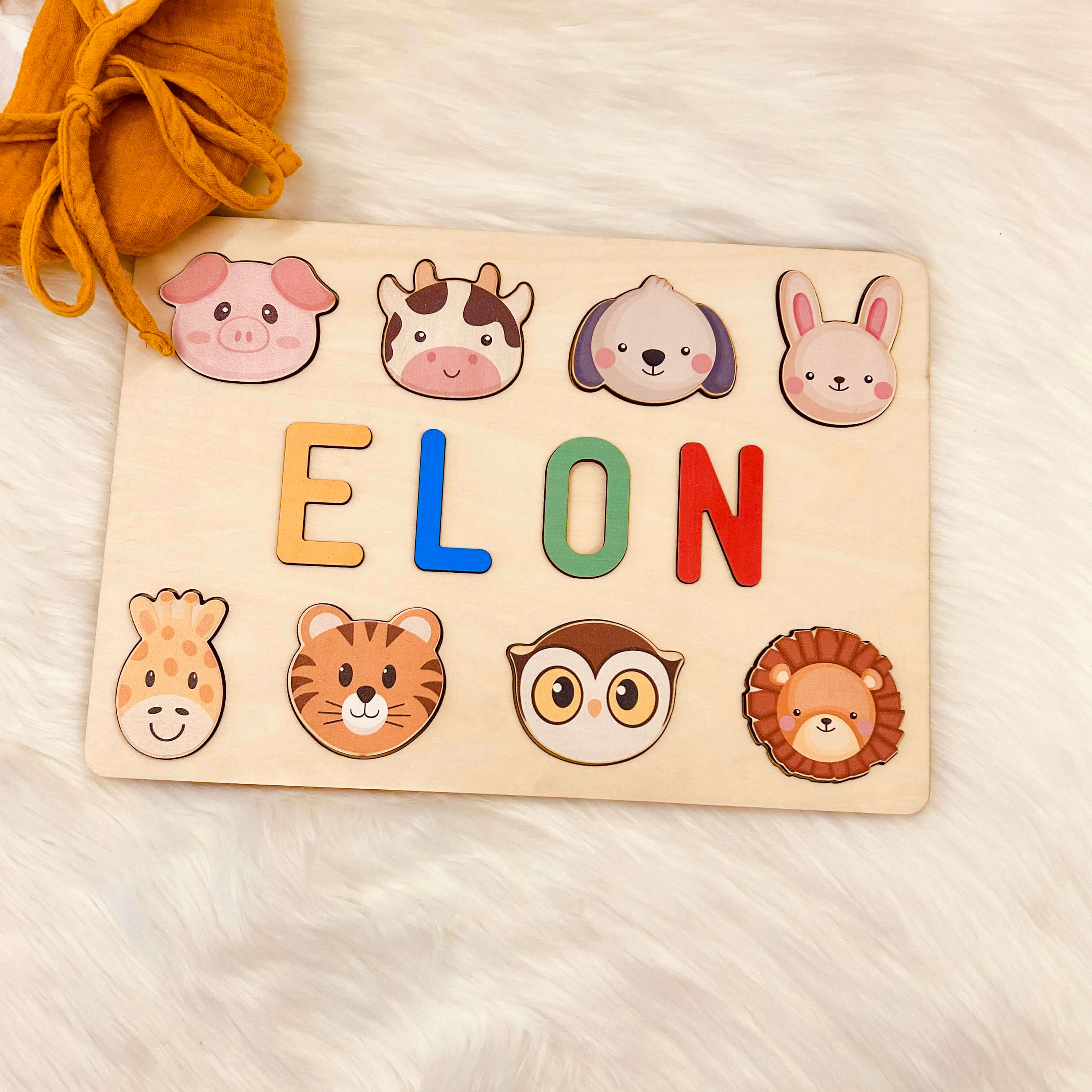 Personalized Wooden Baby Name Puzzle with Animals - Image 3