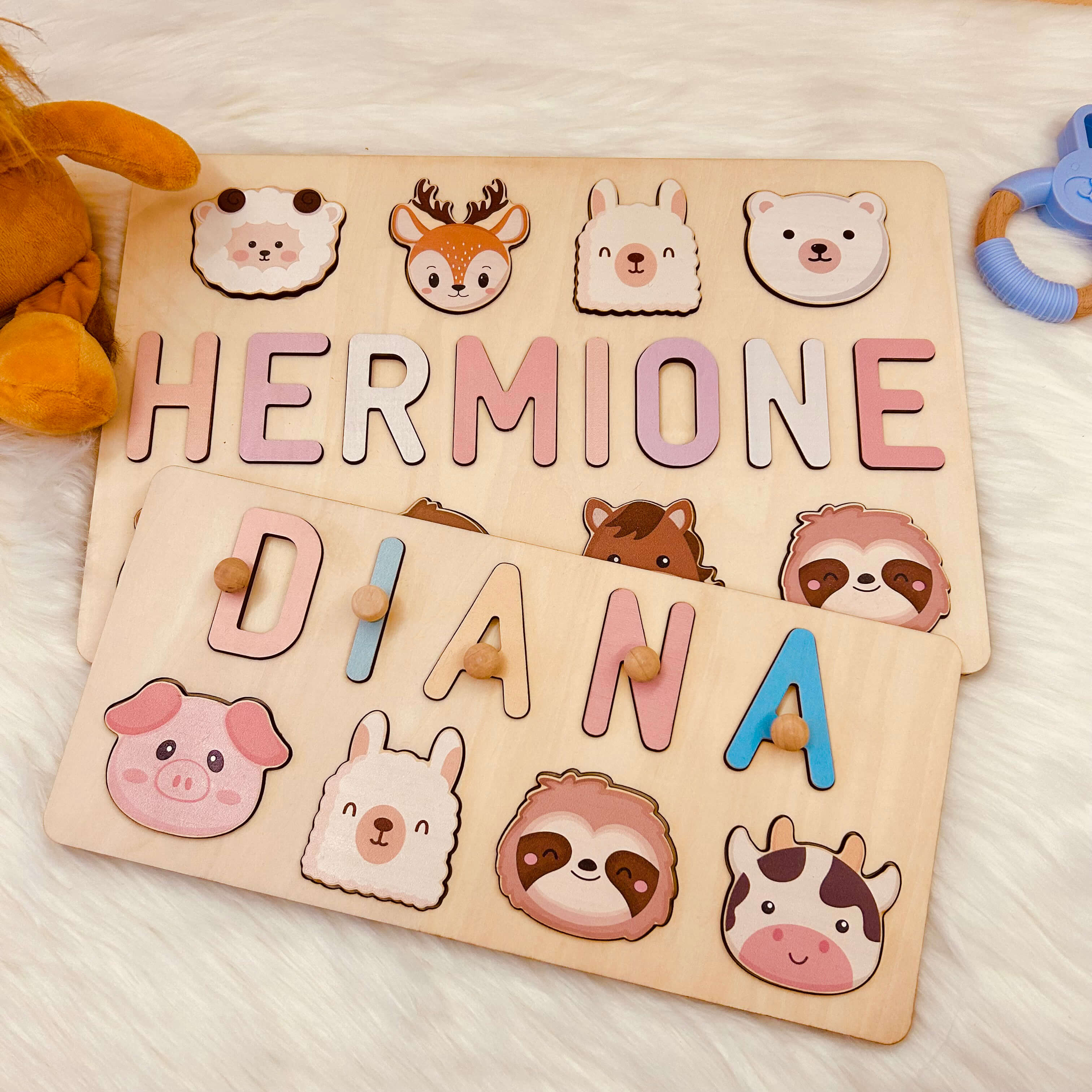 Personalized Wooden Baby Name Puzzle with Animals - Image 4