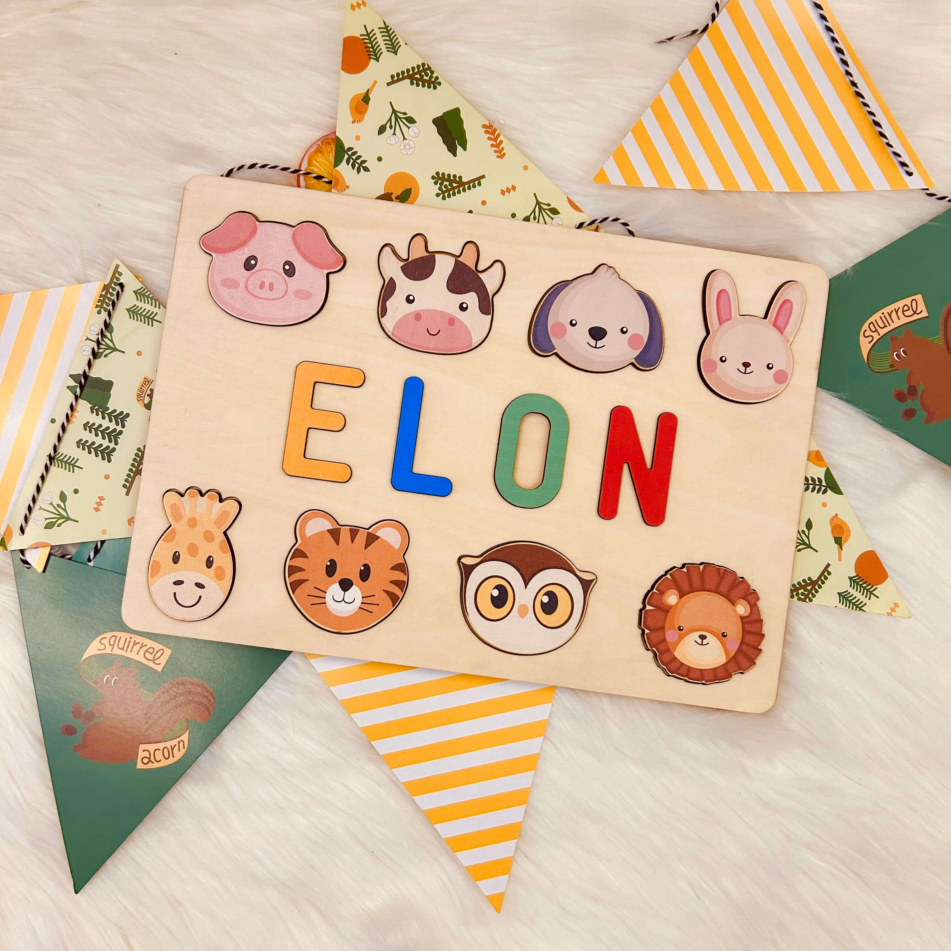 Personalized Wooden Baby Name Puzzle with Animals - Image 5