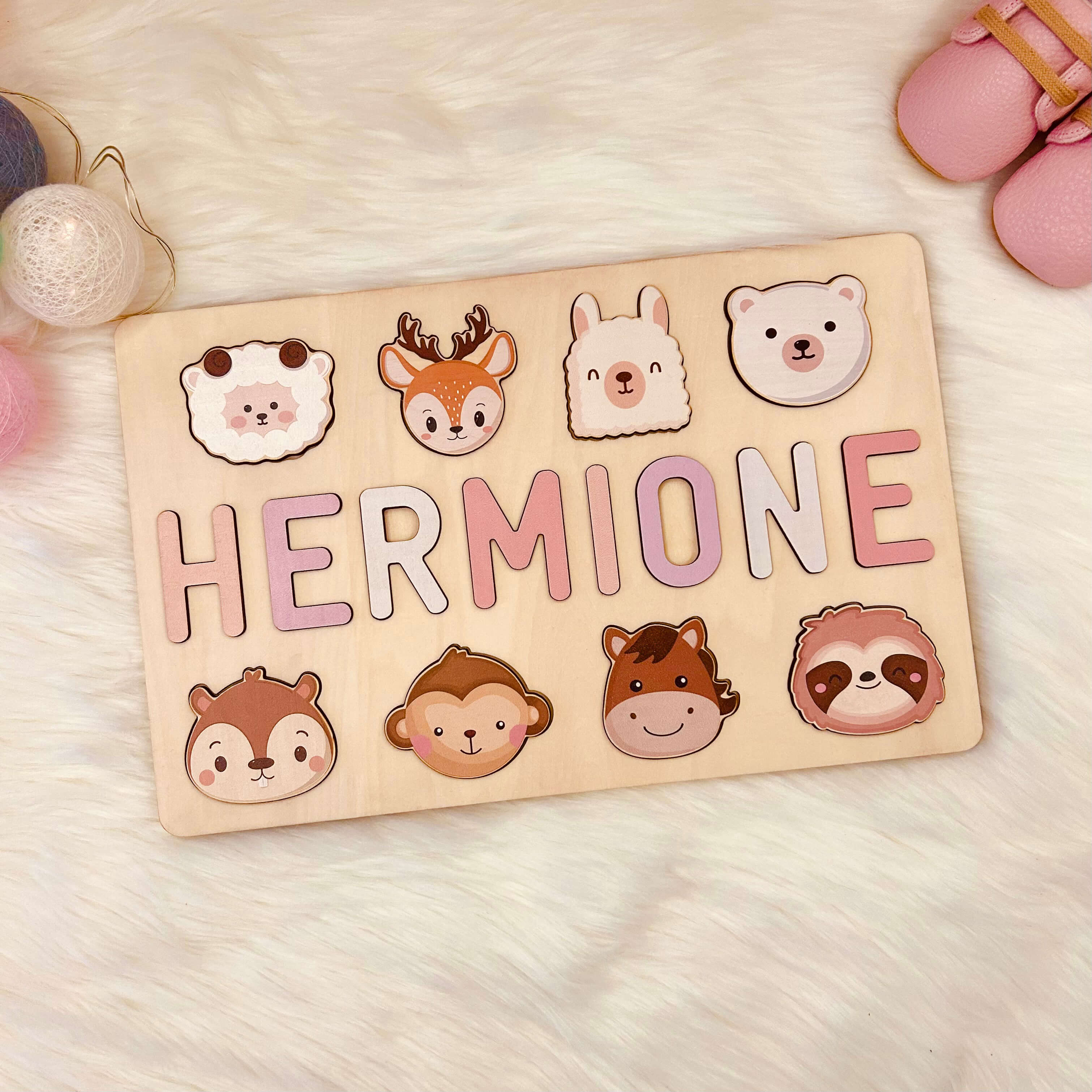 Personalized Wooden Baby Name Puzzle with Animals - Image 6