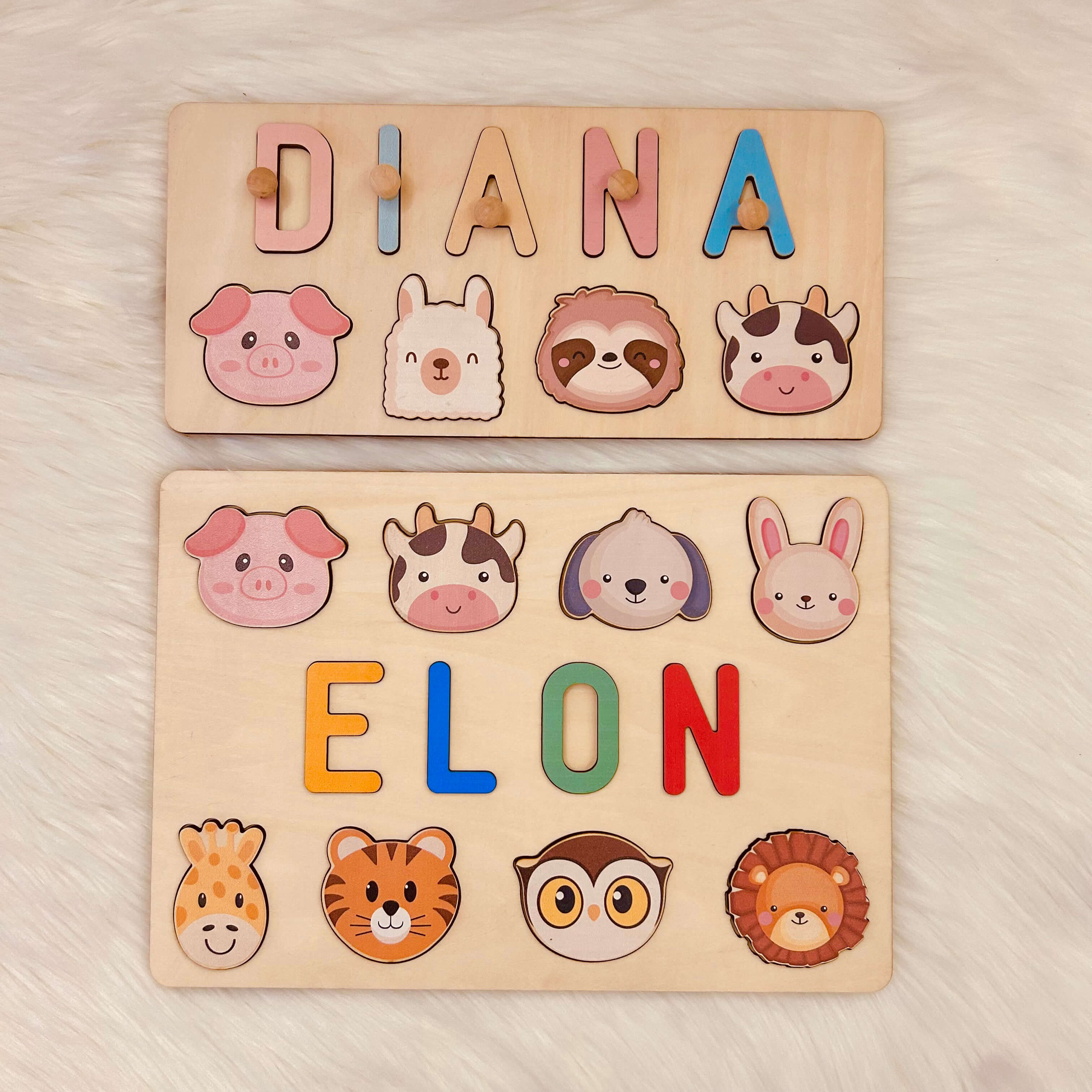 Personalized Wooden Baby Name Puzzle with Animals - Image 7