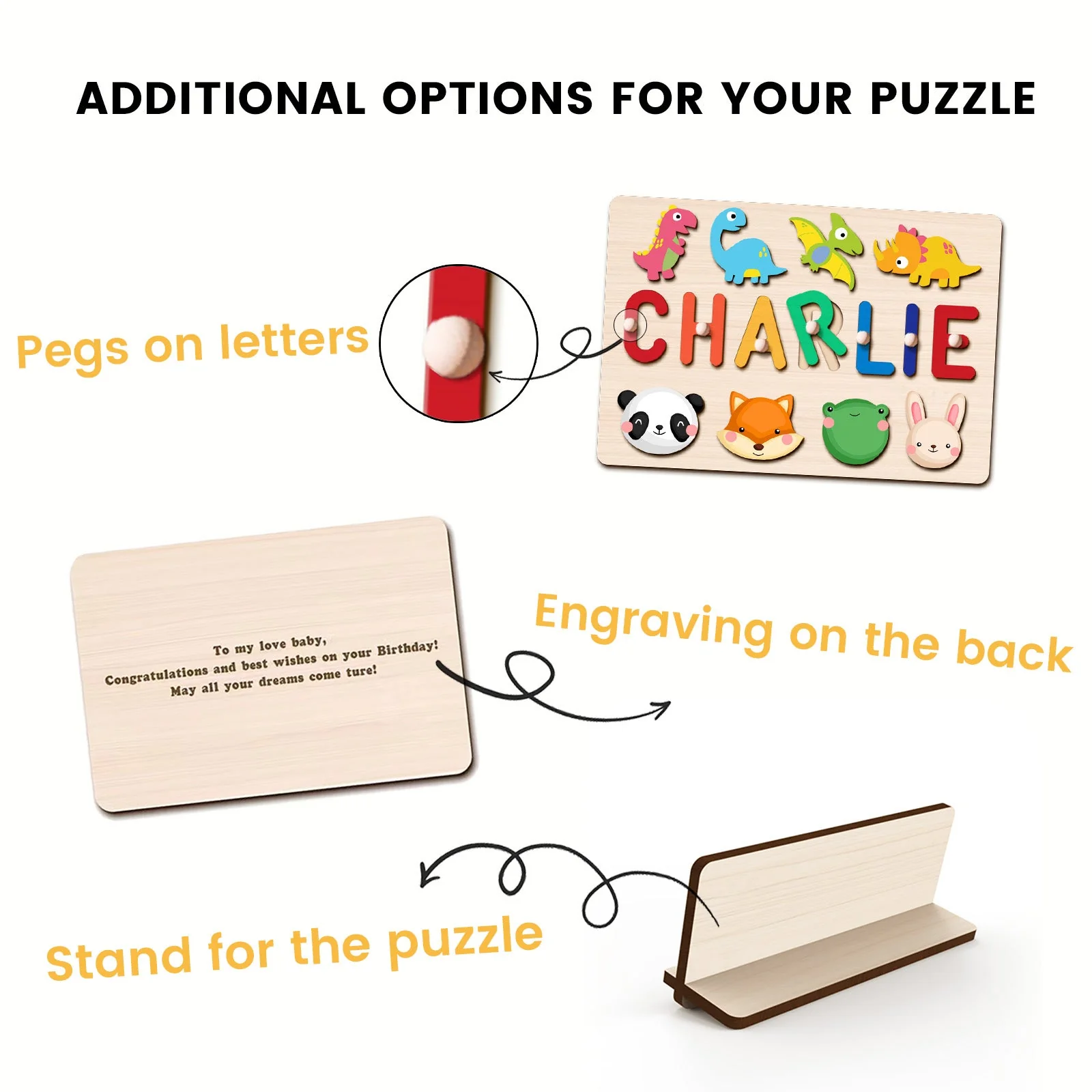 Personalized Wooden Baby Name Puzzle with Animals - Image 9