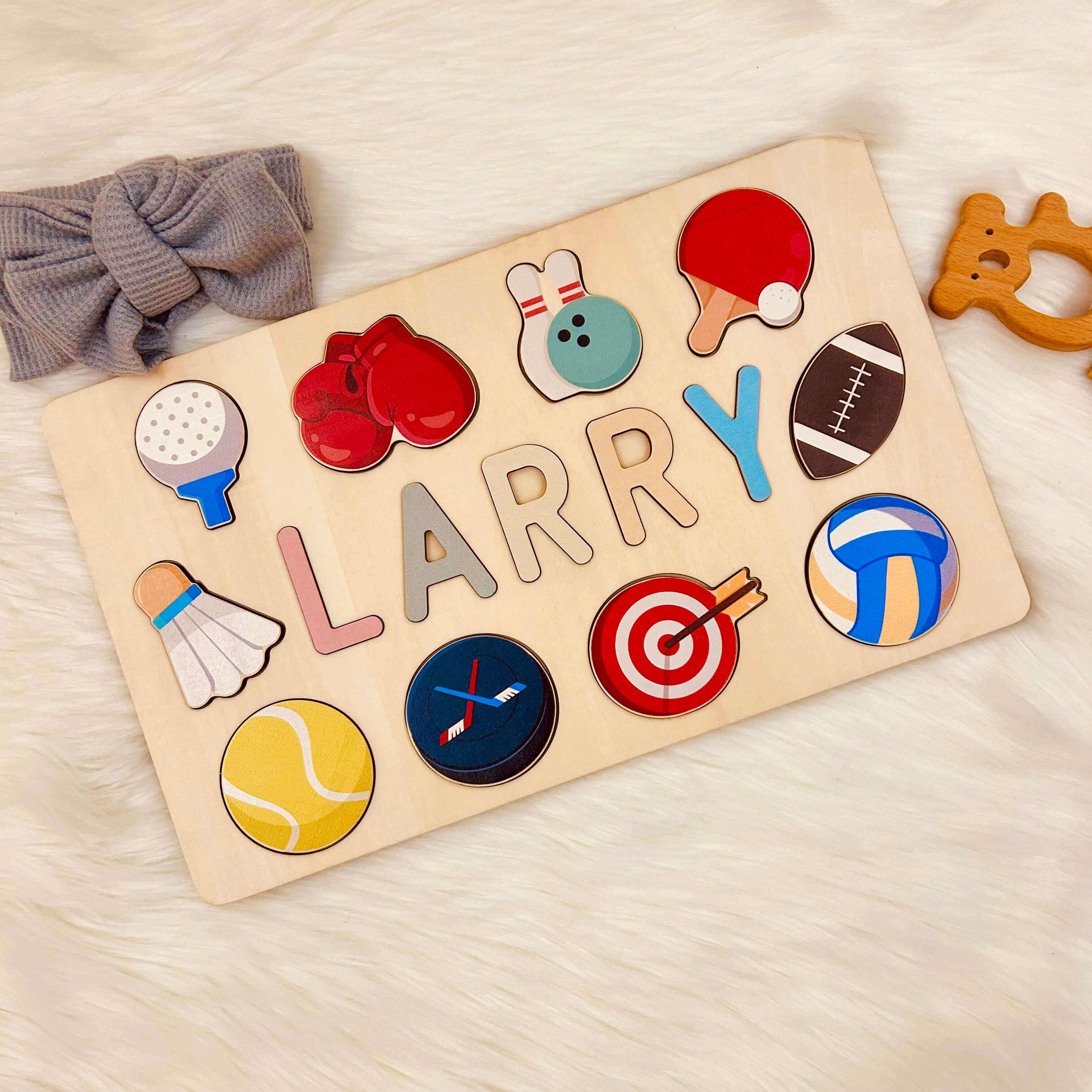 Personalized Wooden Baby Name Puzzle with Balls - Image 3