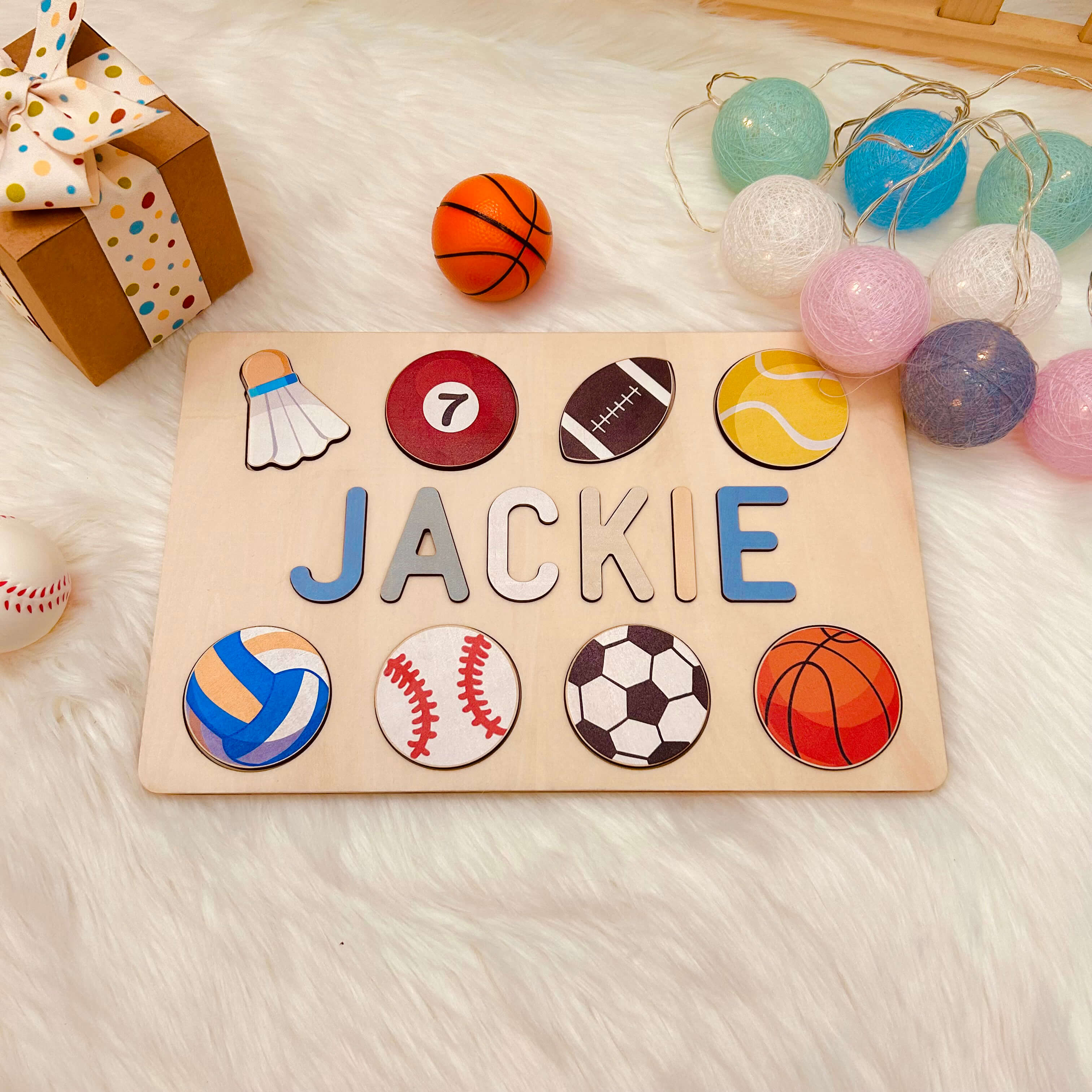 Personalized Wooden Baby Name Puzzle with Balls - Image 4