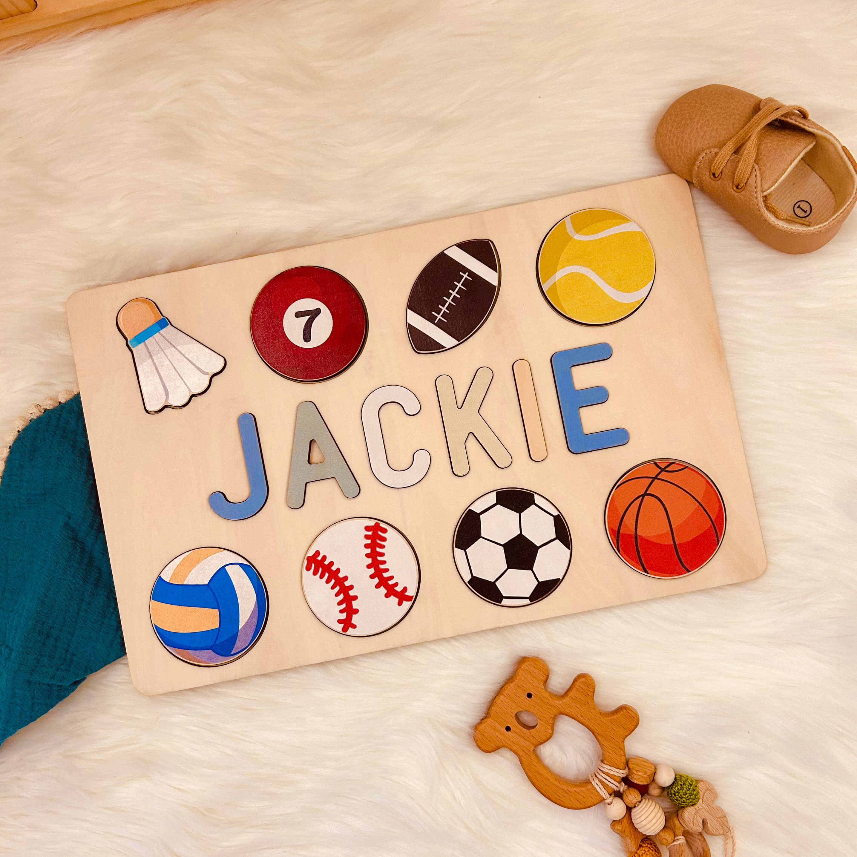 Personalized Wooden Baby Name Puzzle with Balls - Image 7