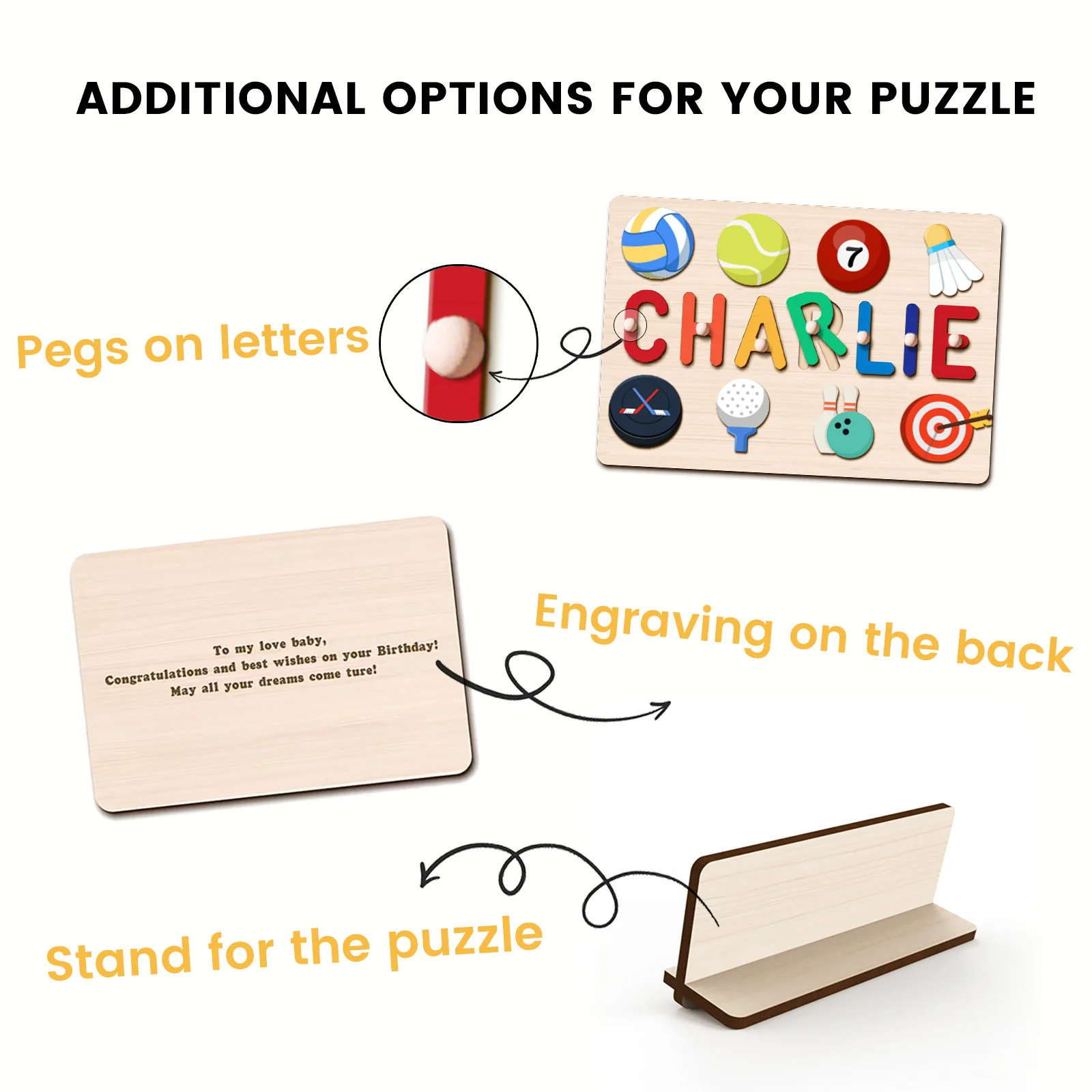Personalized Wooden Baby Name Puzzle with Balls - Image 8