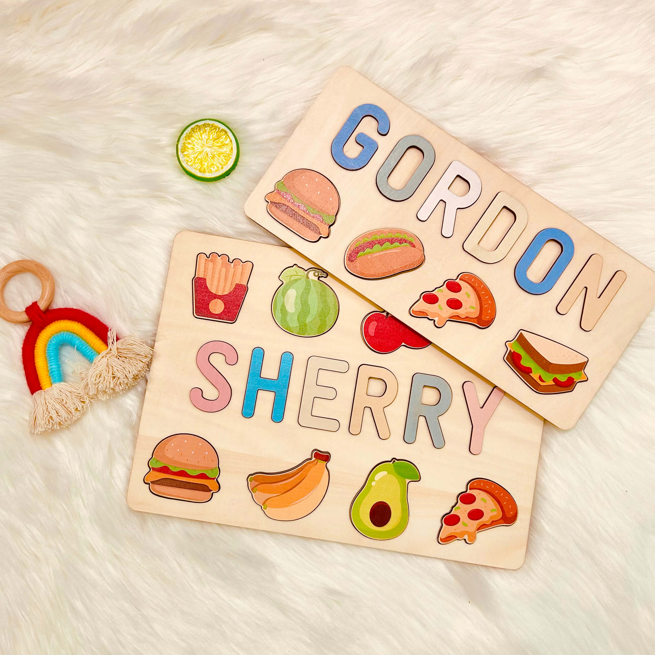 Personalized Wooden Baby Name Puzzle with Food - Image 3