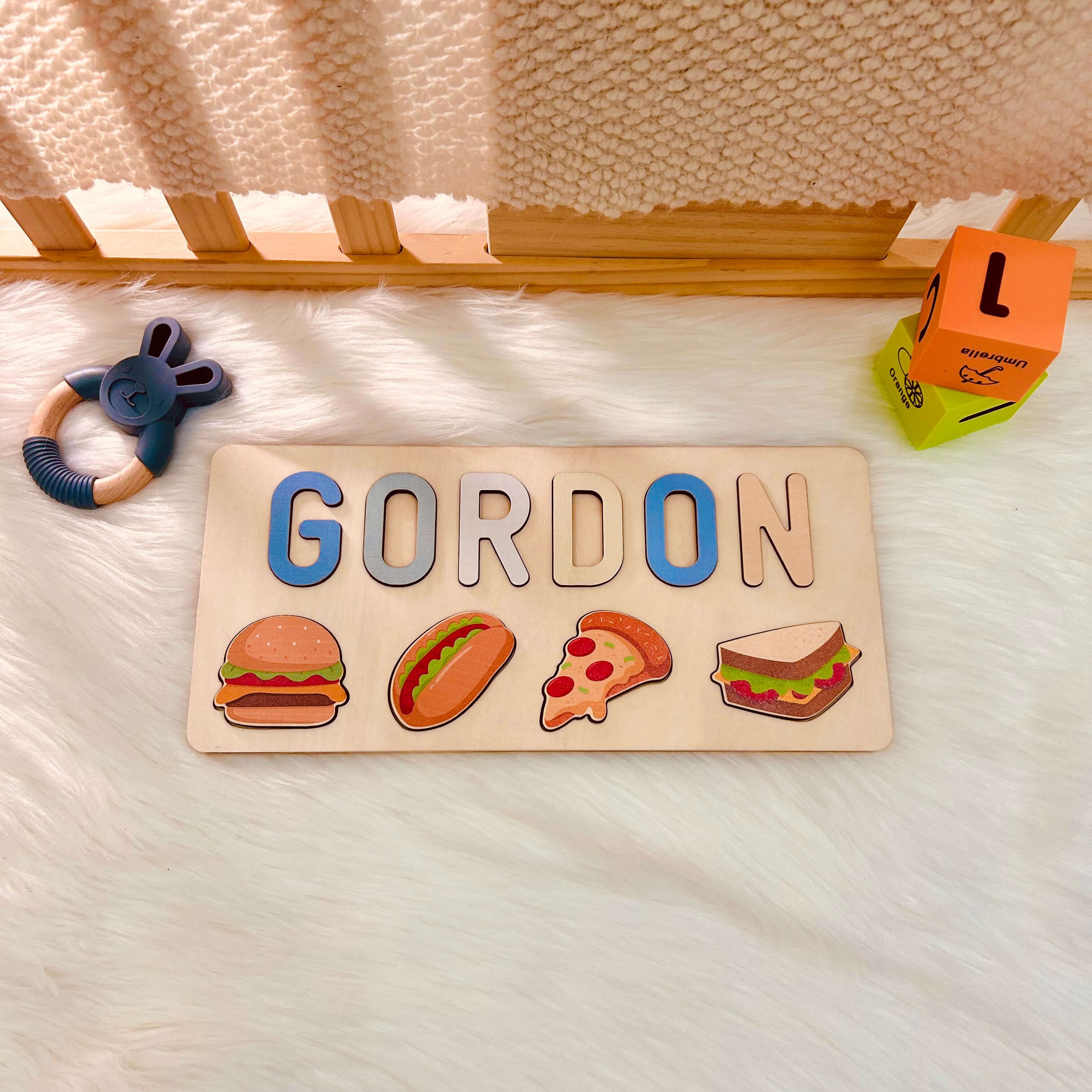 Personalized Wooden Baby Name Puzzle with Food - Image 4