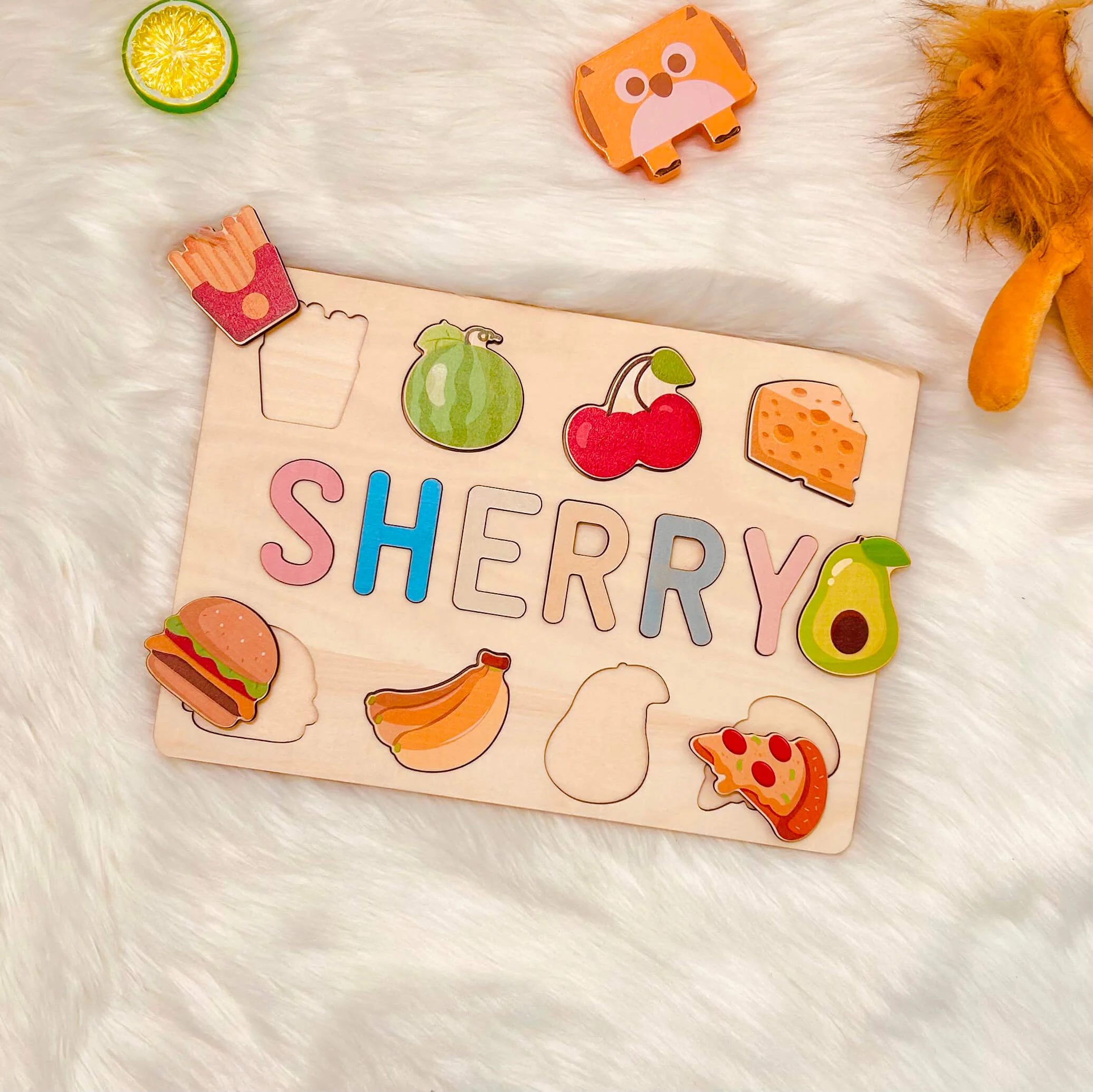 Personalized Wooden Baby Name Puzzle with Food - Image 5