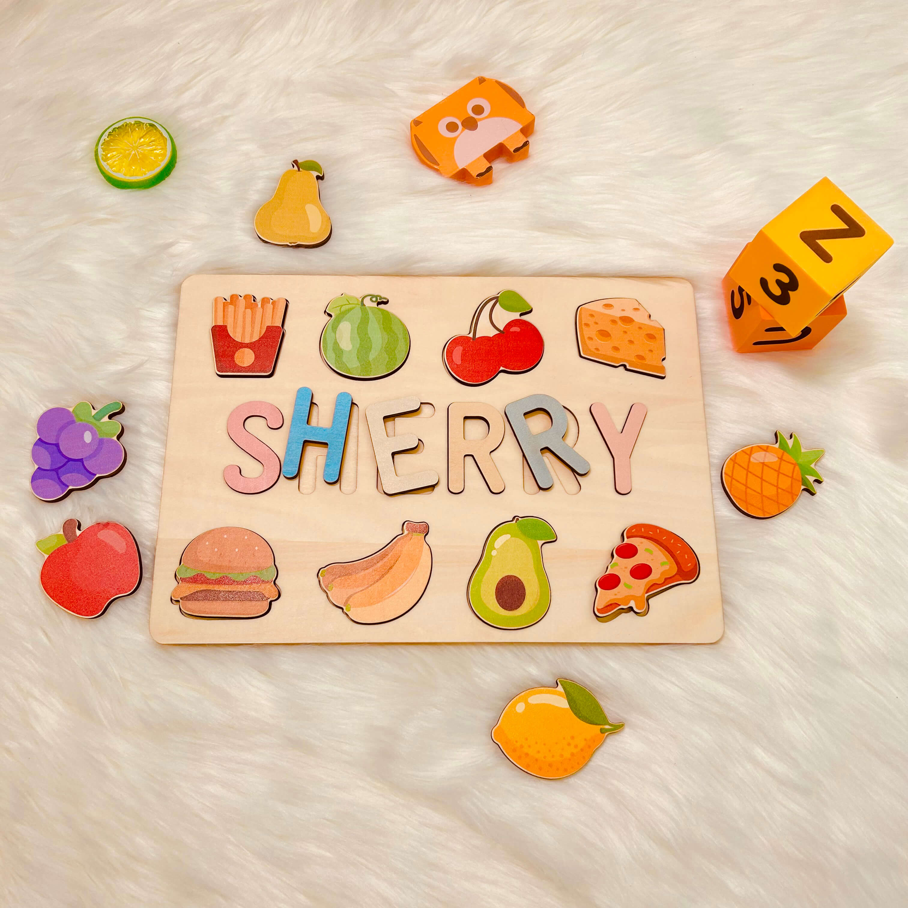 Personalized Wooden Baby Name Puzzle with Food - Image 6