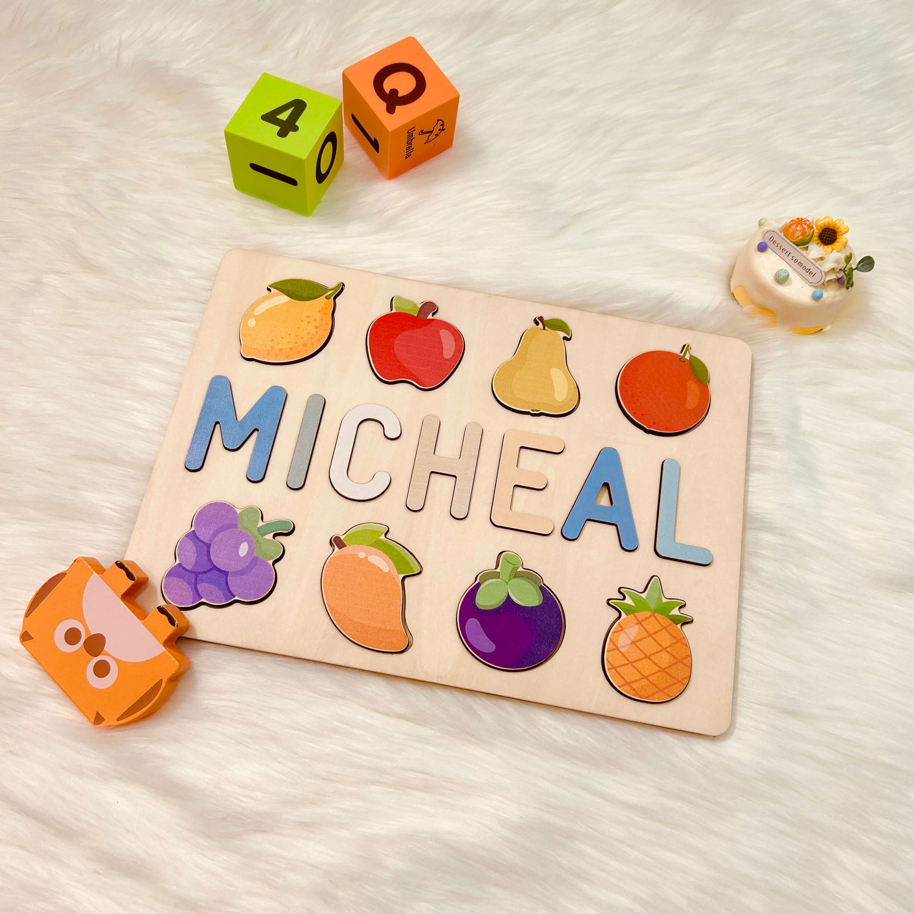 Personalized Wooden Baby Name Puzzle with Food - Image 7
