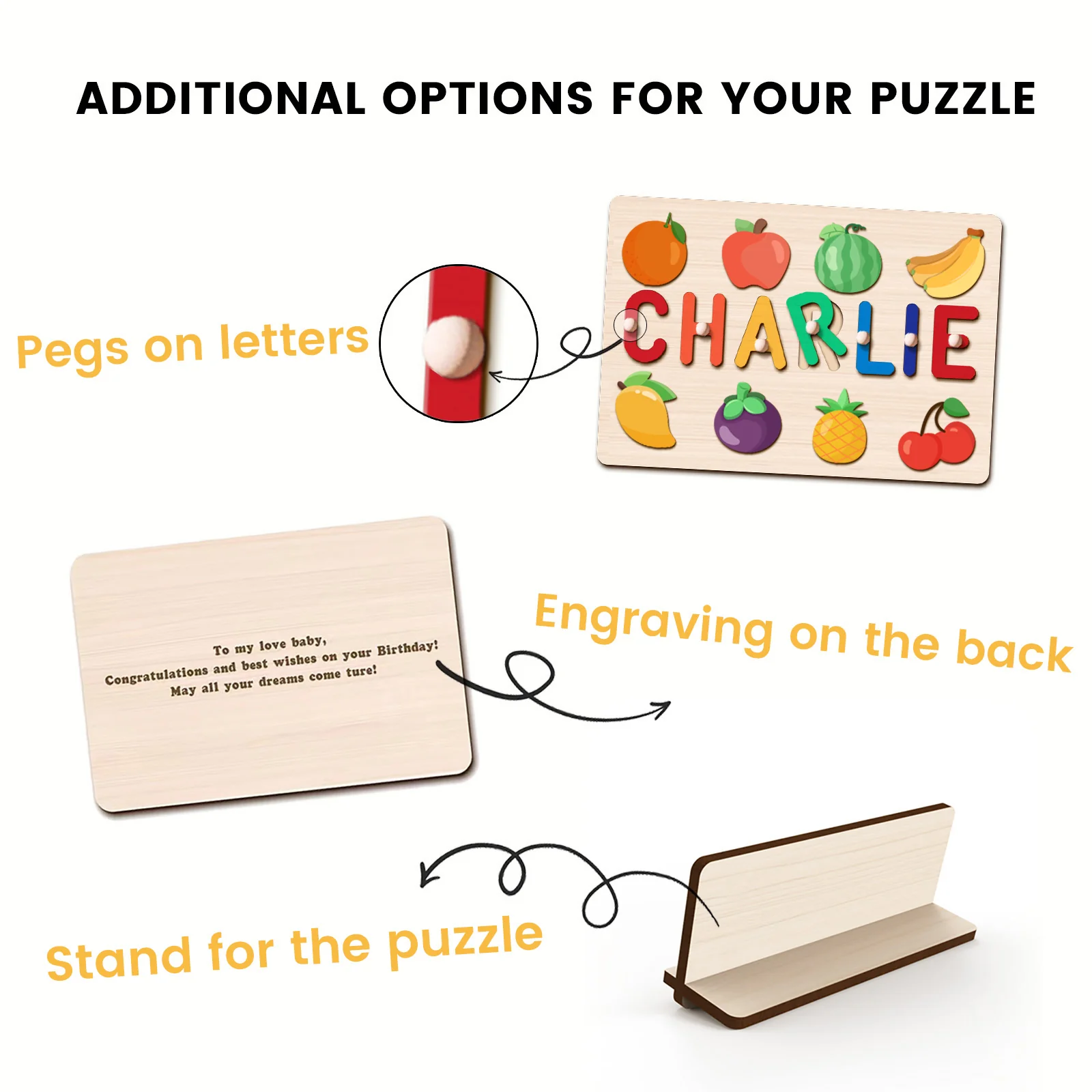 Personalized Wooden Baby Name Puzzle with Food - Image 8